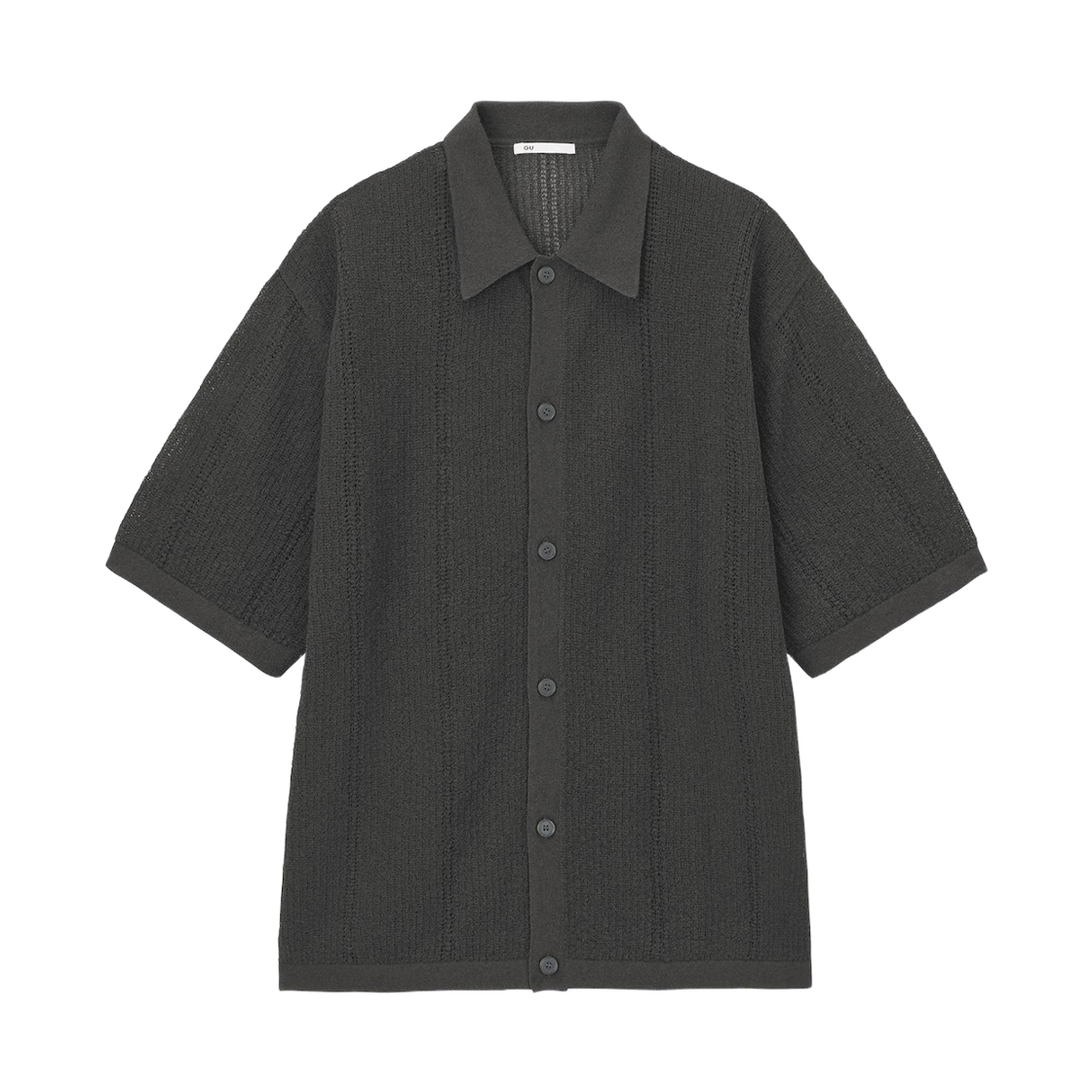 359270-38 GU Washable Boucle Knitted Half Sleeve Shirt Dark Brown