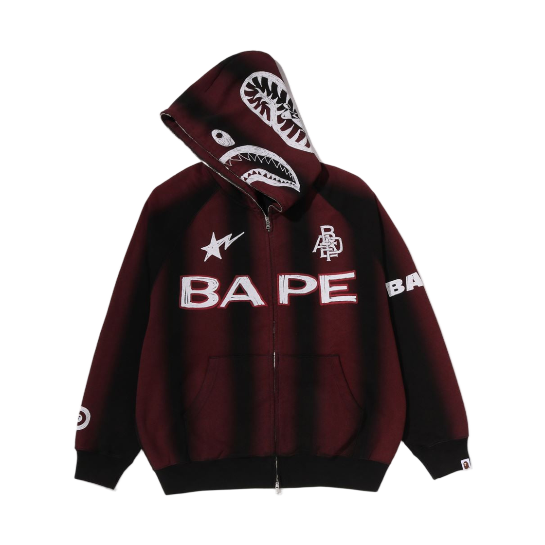 베이프 핸드 드로우 풋볼 샤크 릴렉스드 핏 풀 집 후드 블랙(BAPE Hand Draw Football Shark Relaxed Fit Full Zip Hoodie Black) - 2