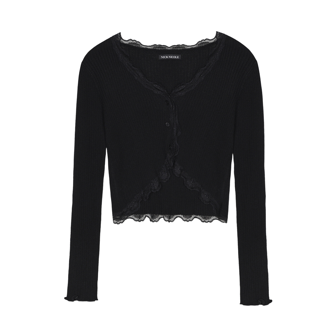 N_SS NICK&NICOLE Lace Frill Essential Crop Cardigan Black