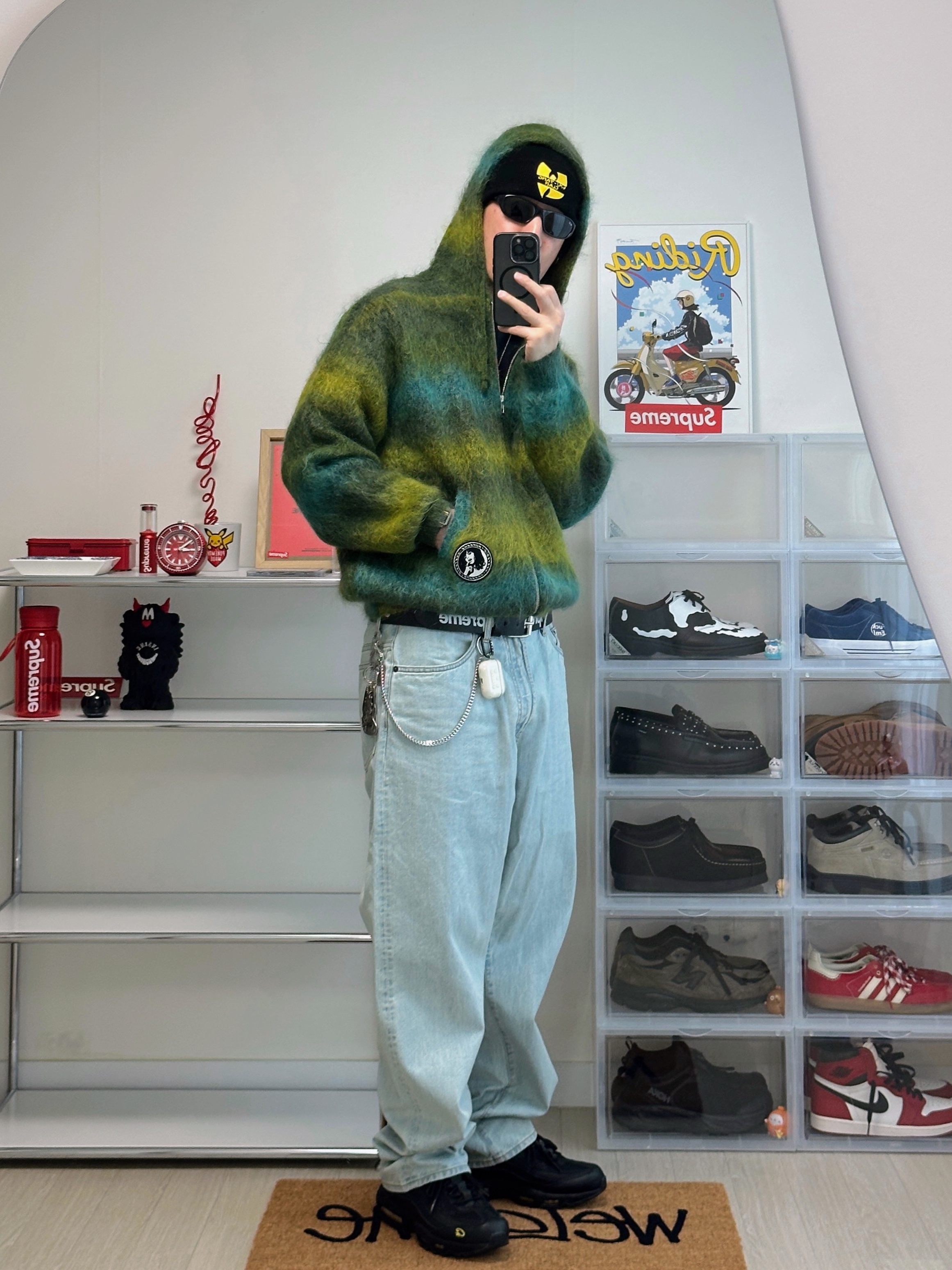 Supreme x Hysteric Glamour Mohair Zip Up Hooded Sweater Olive - 24FW 착용 스타일