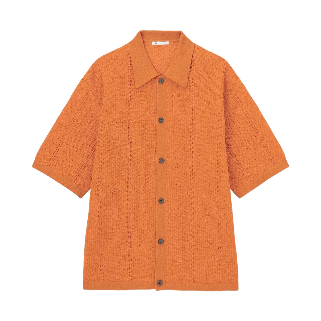 GU 워셔블 부클 니트 하프 슬리브 셔츠 오렌지(GU Washable Boucle Knitted Half Sleeve Shirt Orange) - 1