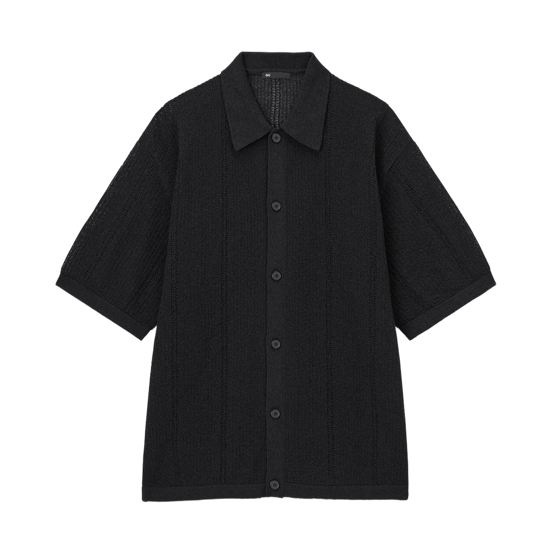359270-09 GU Washable Boucle Knitted Half Sleeve Shirt Black