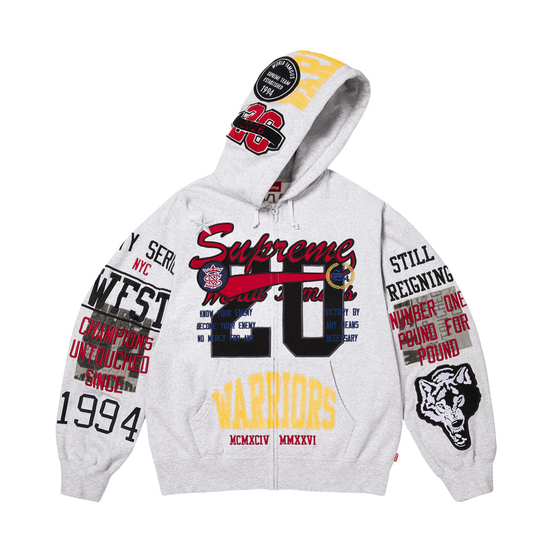 슈프림 워리어스 아플리케 집업 후드 스웨트셔츠 애쉬 그레이 - 26SS(Supreme Warriors Applique Zip Up Hooded Sweatshirt Ash Grey - 26SS) - 2
