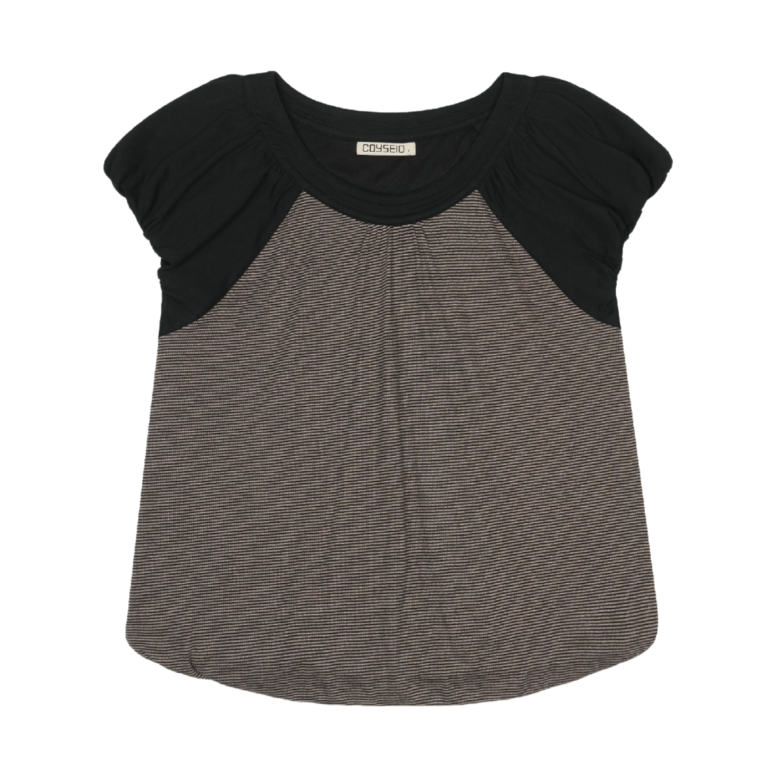 코이세이오 퍼프 셔링 티셔츠 블랙(COYSEIO Puff Shirring T-Shirt Black)