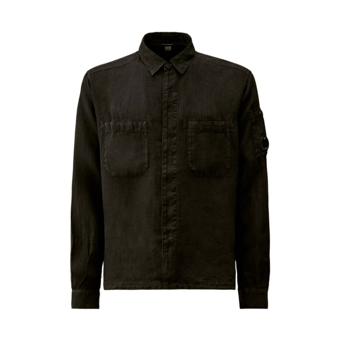 20CMSH259A110533G999 C.P. Company Linen Long Sleeve Button Lens Shirt Black - 26SS