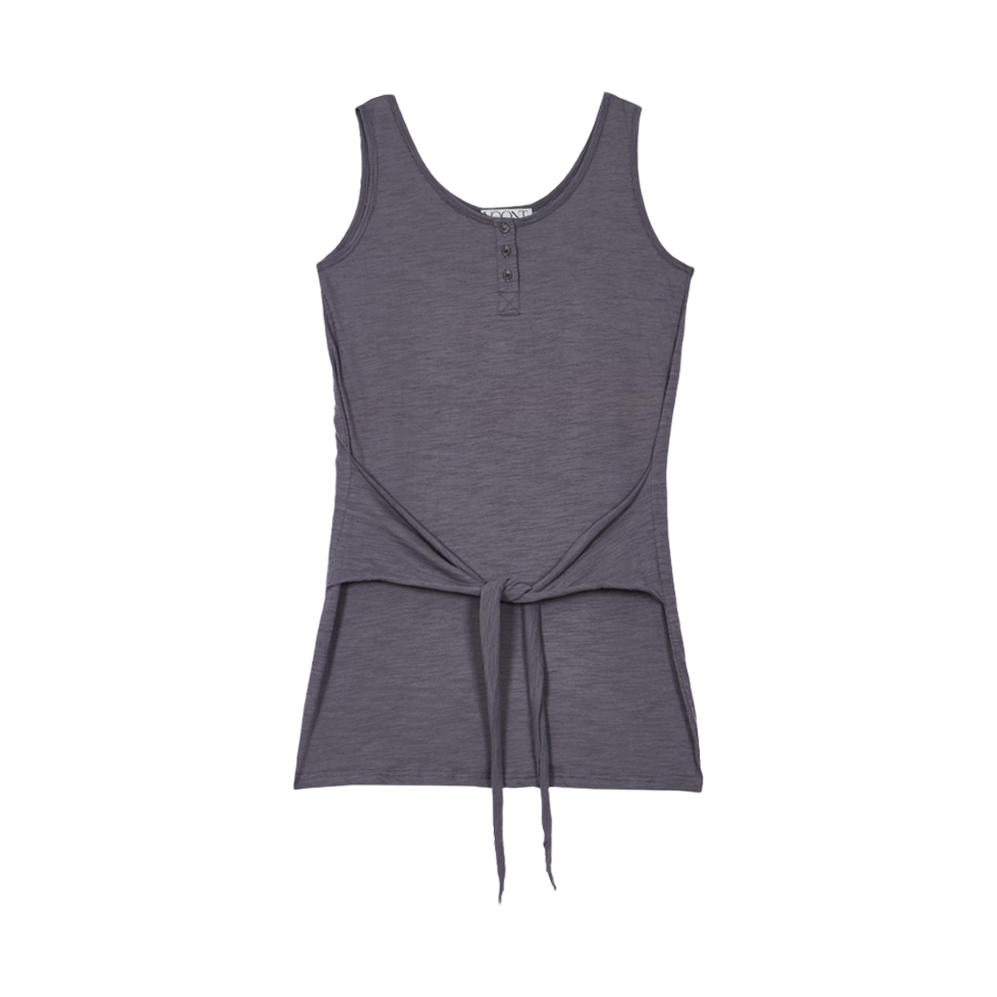 분트 헨리넥 타이 미니 드레스 차콜(VOONT Henley Neck Tie Mini Dress Charcoal) - 1