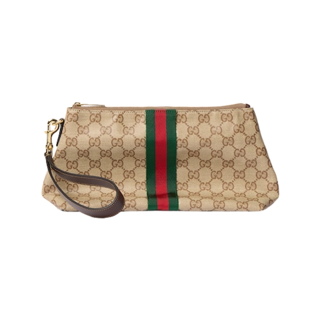 875821-FAF79-8547 Gucci Web Detail GG Pouch Sand Brown