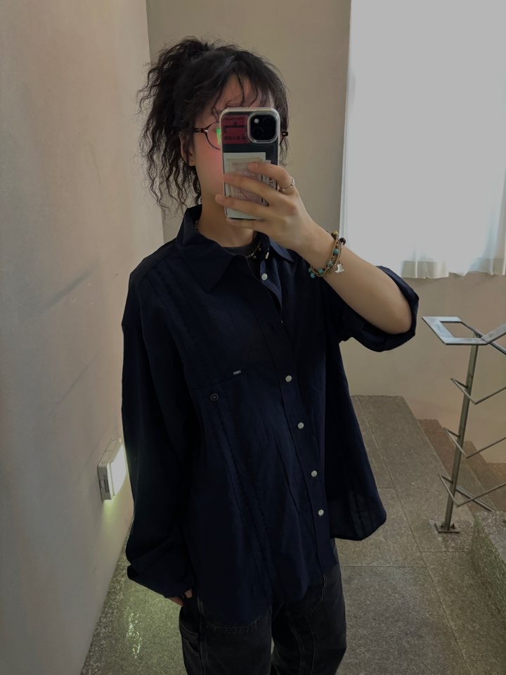 Sunday Ceremony Sashiko Shirt - Navy 착용 스타일