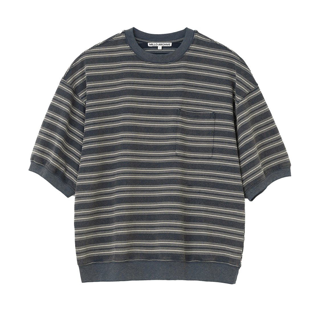 밀로 아카이브 립 트림 스트라이프 티셔츠 네이비(Millo Archive Rib Trim Stripe T-Shirt Navy)