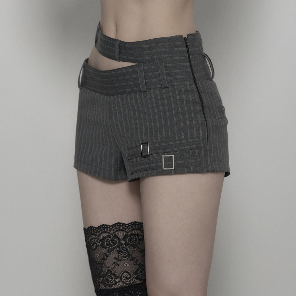 쇠아 투벨트 스트라이프 마이크로 숏팬츠 그레이(SØAR 2 Waistband Stripe Micro Short Pants Gray) - 4