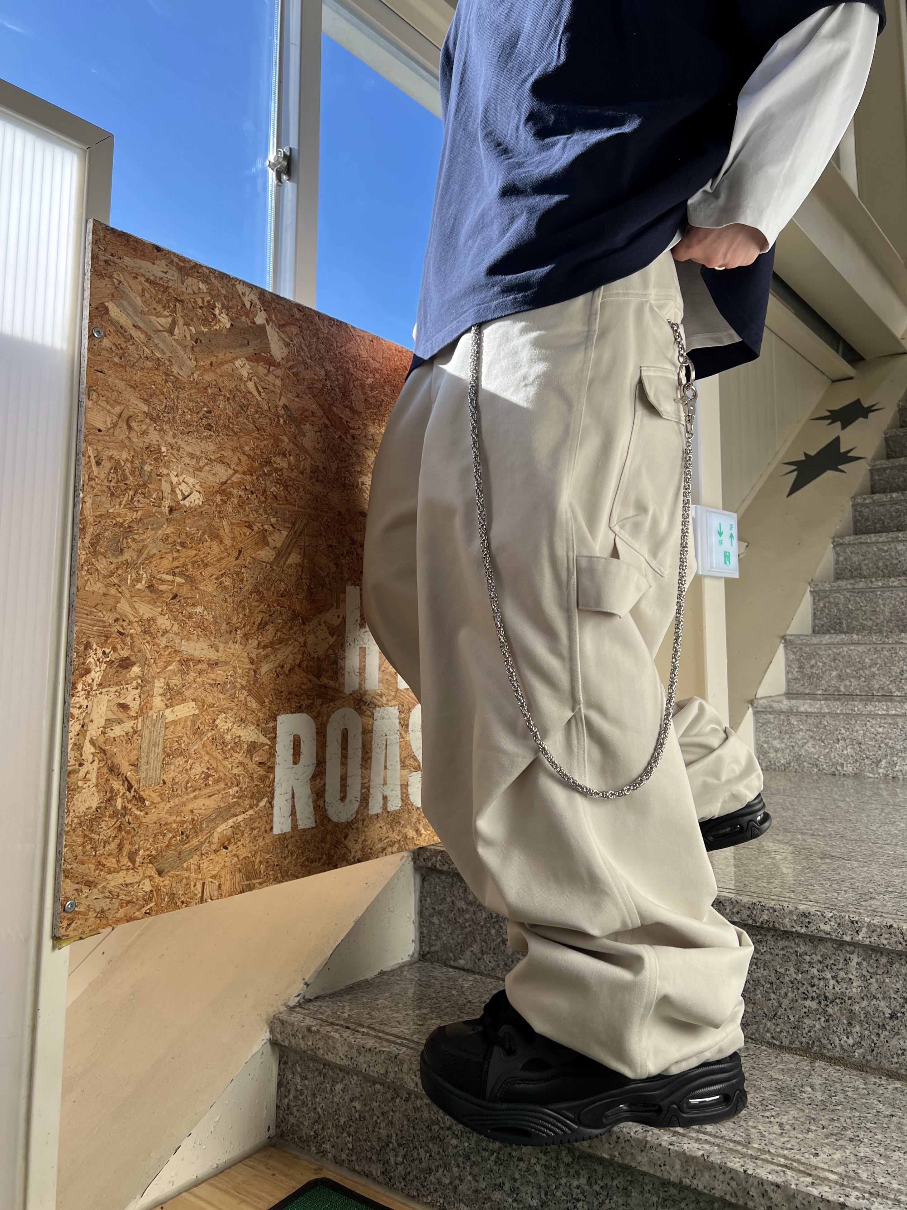 MJD Oversized Polo Navy, Kamien 247 All day Baggy Pants Light Beige 착용 스타일 - 8