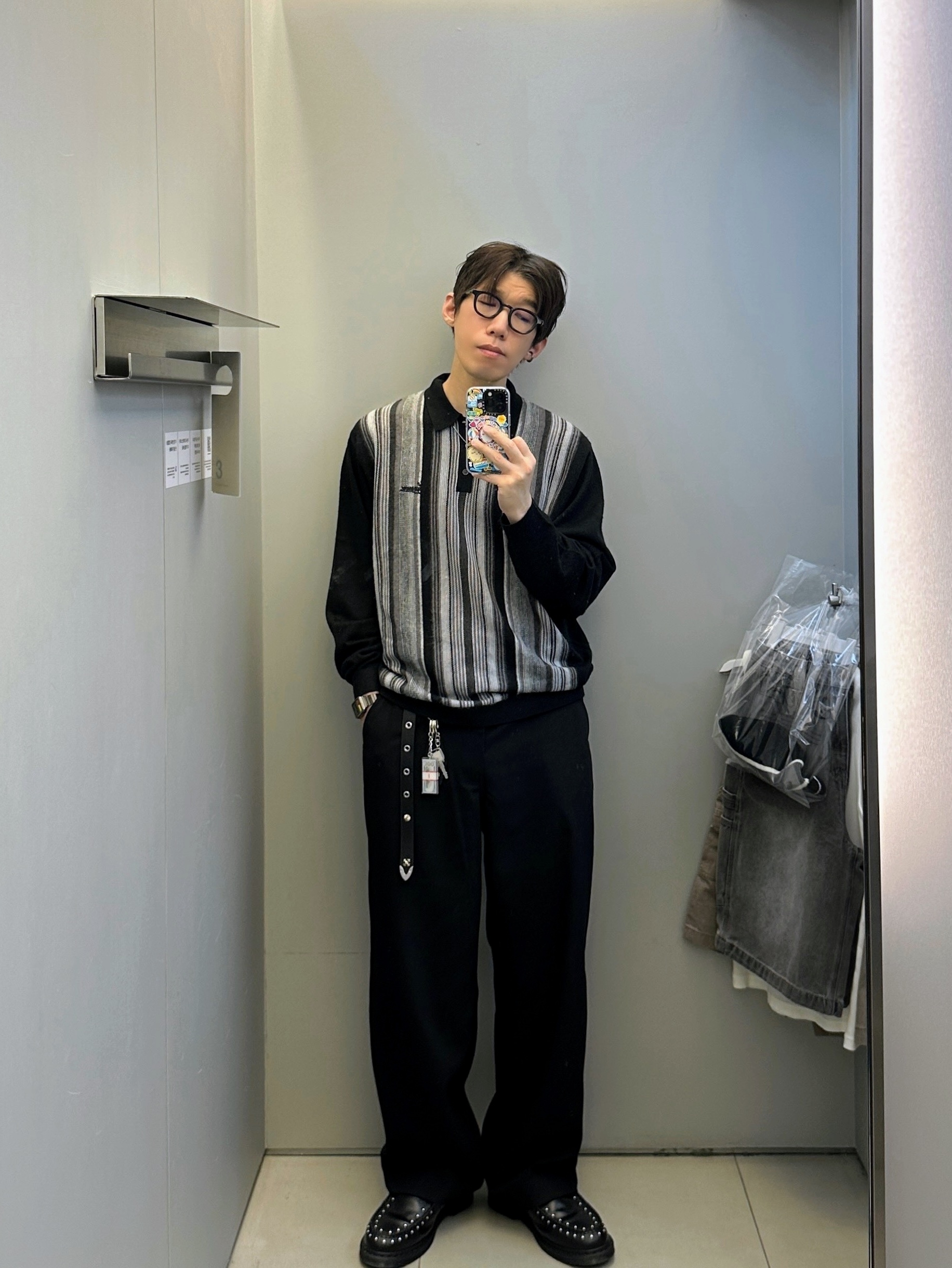 Supreme Multi Stripe Polo Sweater Black - 26SS 착용 스타일