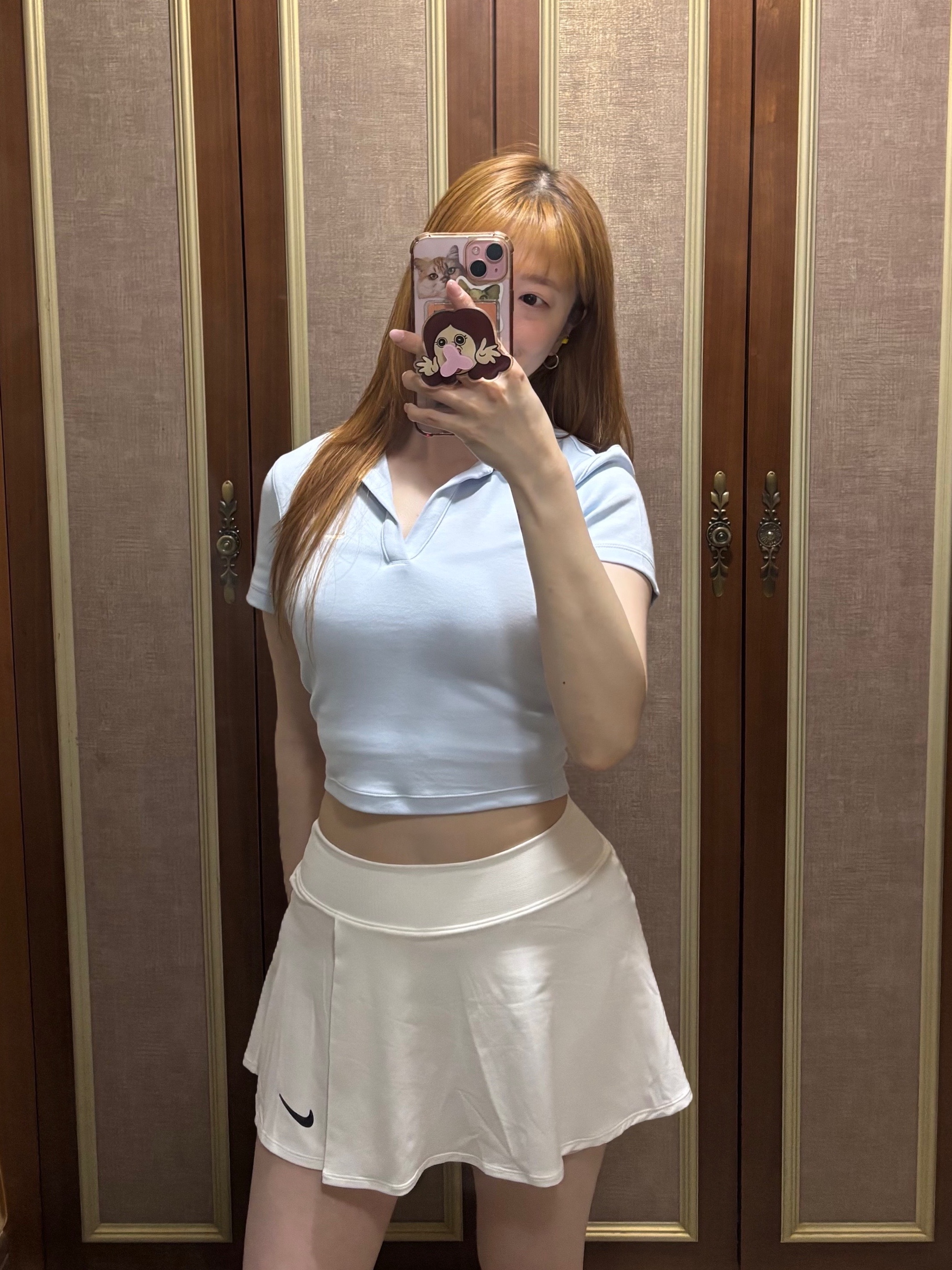 Nike Court Dri-Fit Victory Tennis Skirt White - Asia, (W) Nike NSW Essential Short Sleeve Polo Top Sail Black - Asia 착용 스타일 - 6