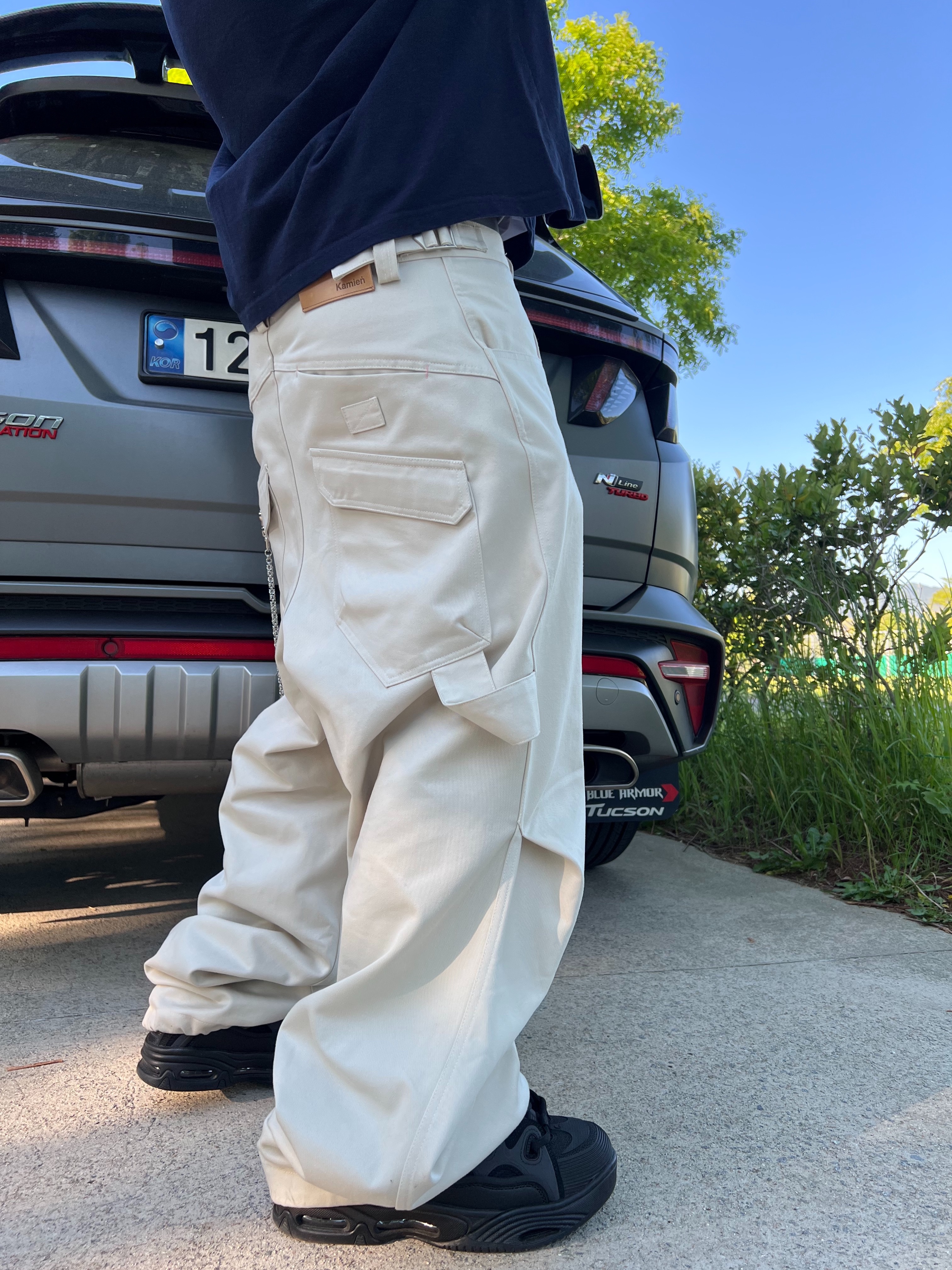 MJD Oversized Polo Navy, Kamien 247 All day Baggy Pants Light Beige 착용 스타일 - 9