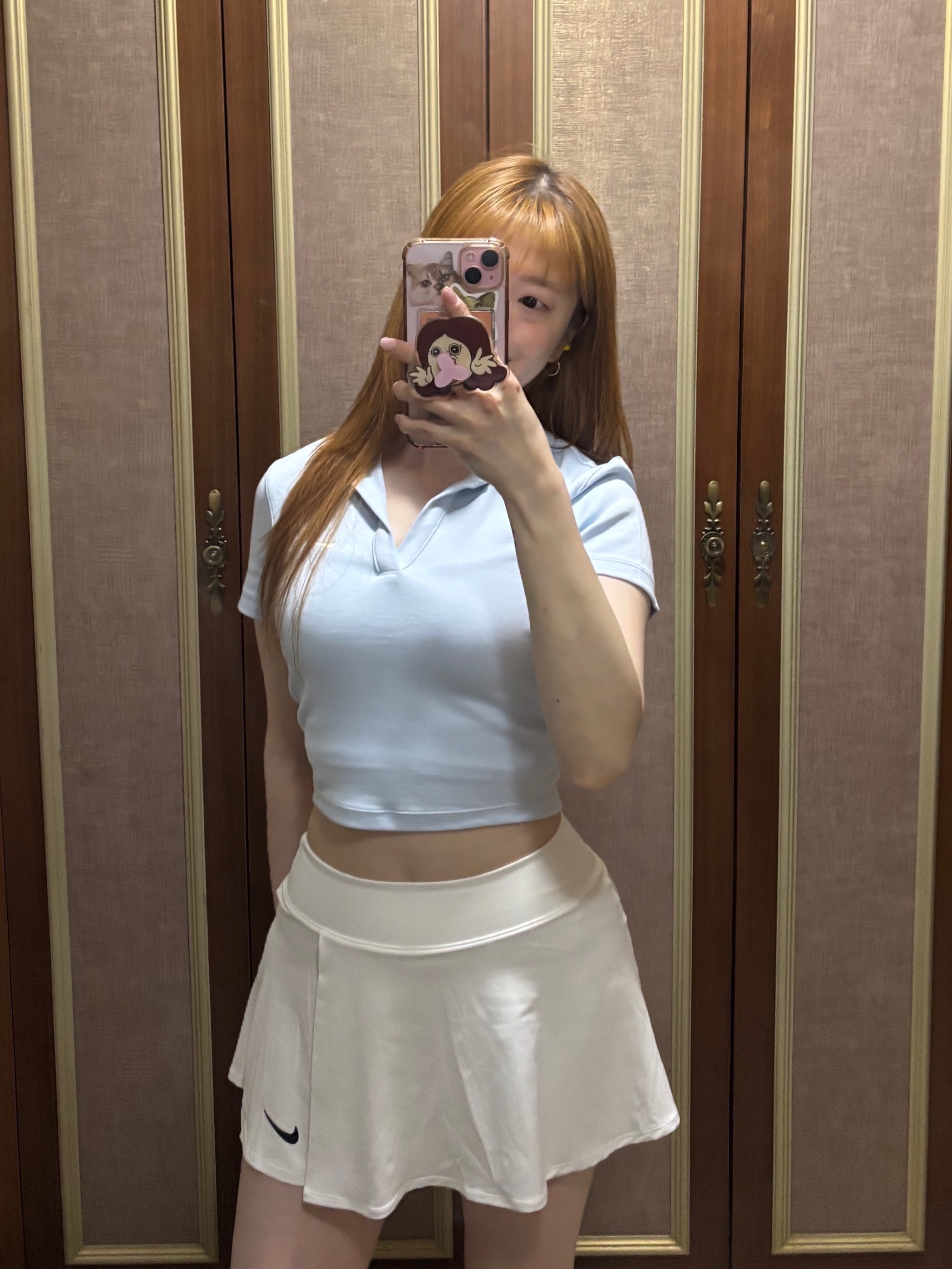 Nike Court Dri-Fit Victory Tennis Skirt White - Asia, (W) Nike NSW Essential Short Sleeve Polo Top Sail Black - Asia 착용 스타일 - 5