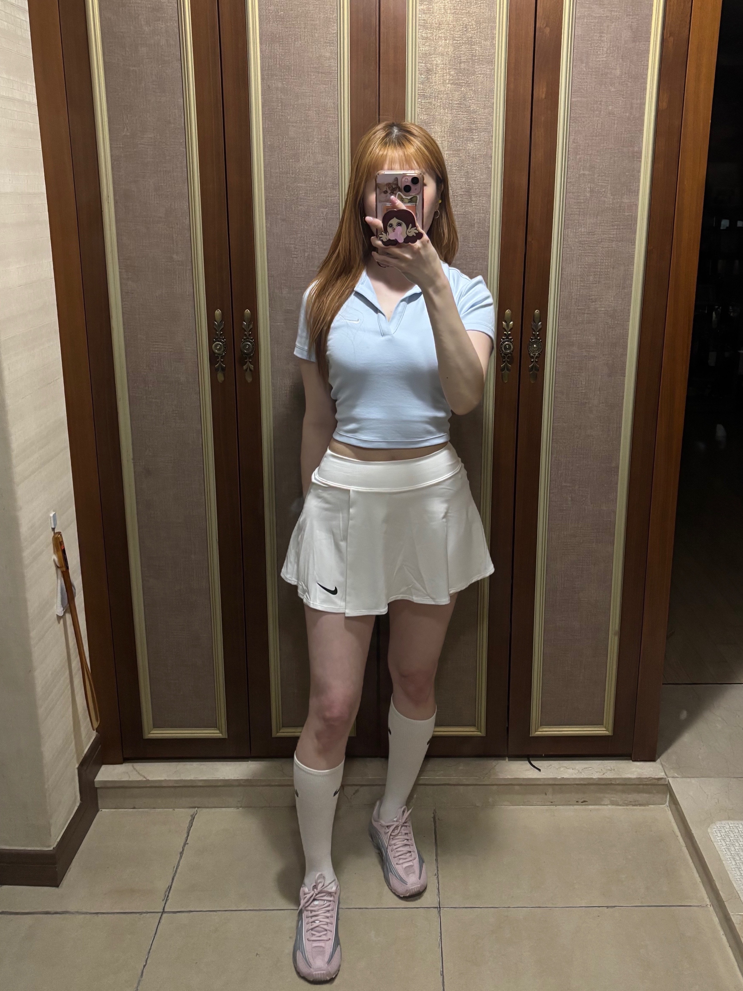 Nike Court Dri-Fit Victory Tennis Skirt White - Asia, (W) Nike NSW Essential Short Sleeve Polo Top Sail Black - Asia 착용 스타일 - 8