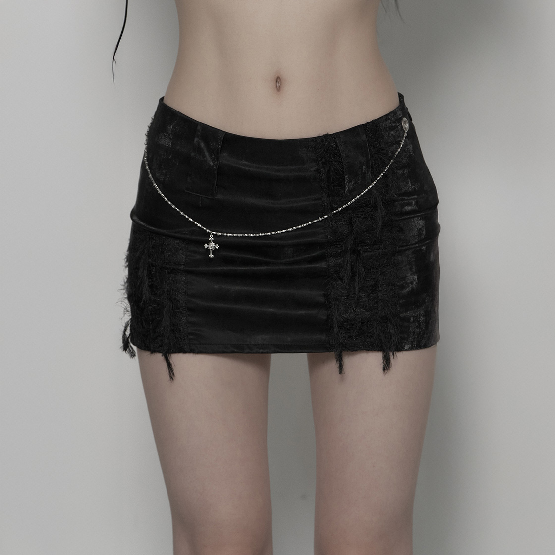 쇠아 레이스 레더 체인 숏 스커트 블랙(SØAR Lace Leather Chain Short Skirt Black) - 3