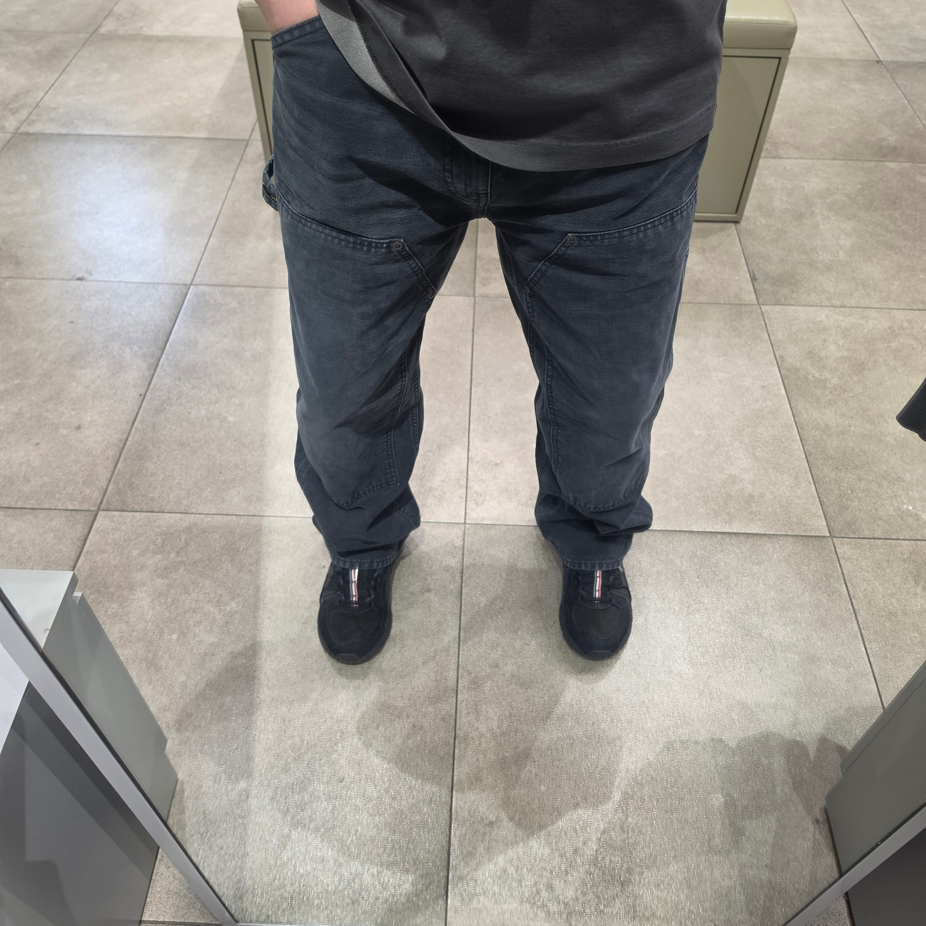 Supreme Worn Double Knee Painter Pant Black - 26SS, Asics x Thom Browne Gel-Kayano 14 Black 착용 스타일 - 1