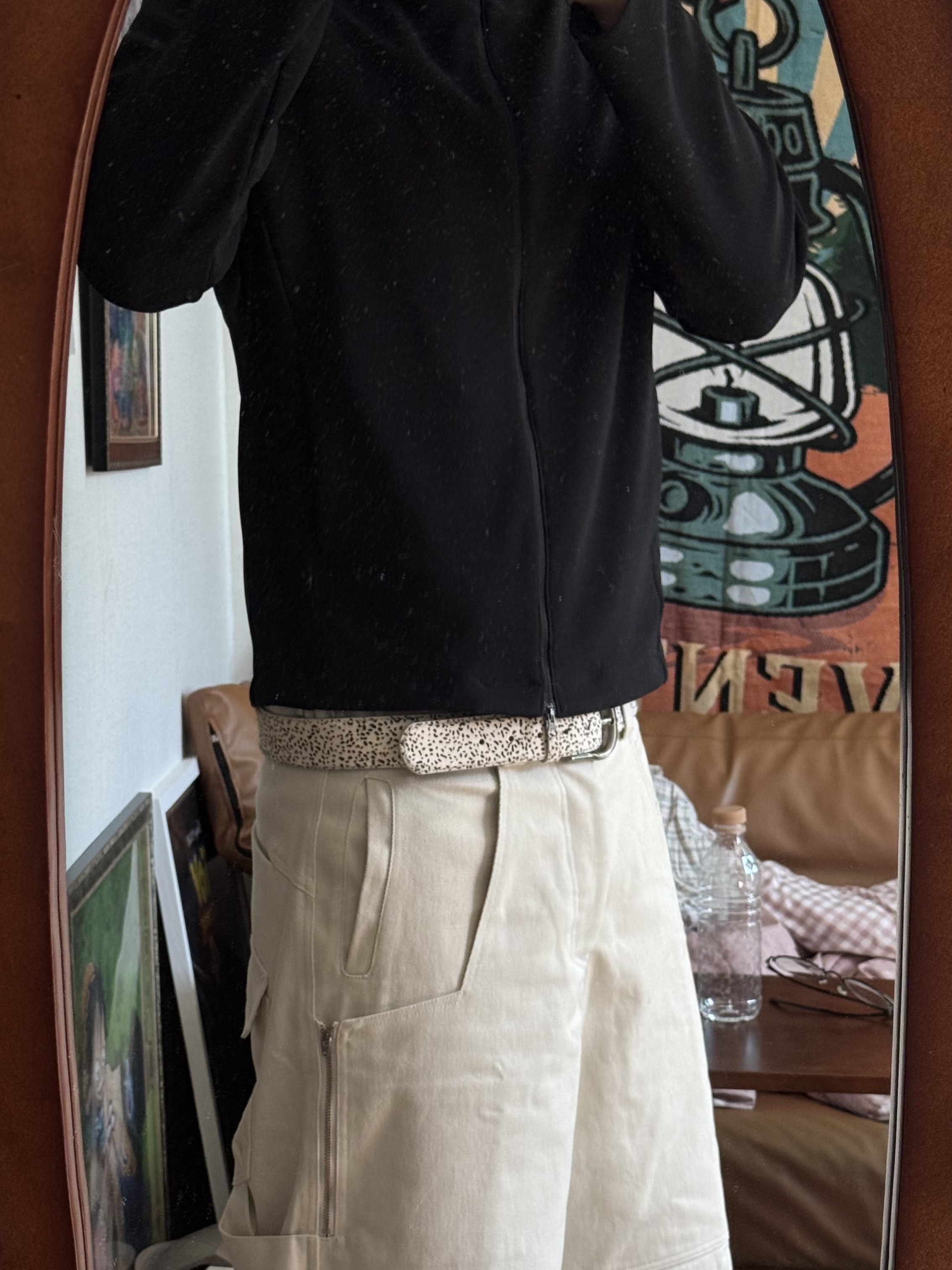 Undermycar Calf Hair Module Belt Strap Speckled Noir Hide 착용 스타일