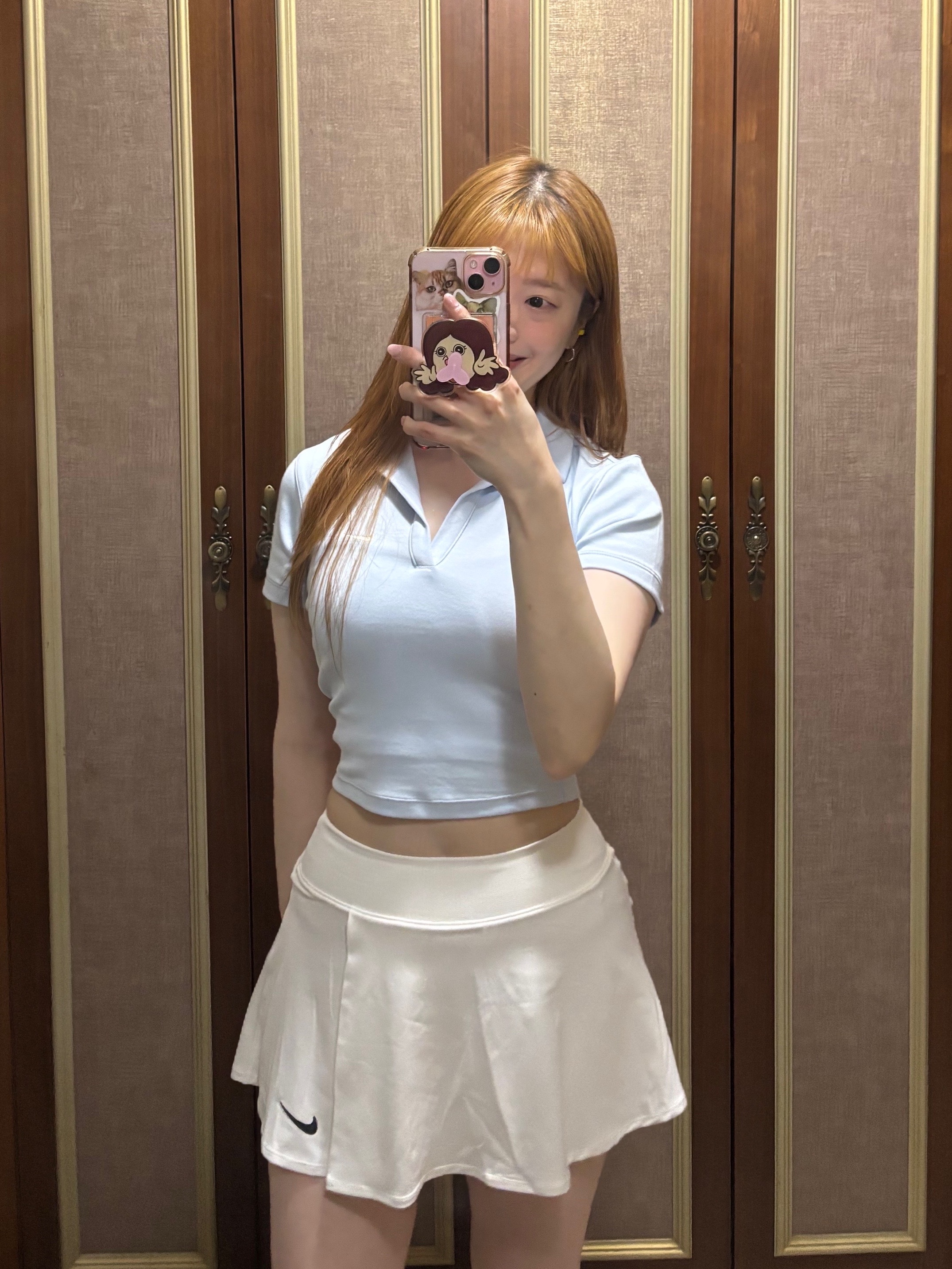 Nike Court Dri-Fit Victory Tennis Skirt White - Asia, (W) Nike NSW Essential Short Sleeve Polo Top Sail Black - Asia 착용 스타일 - 3