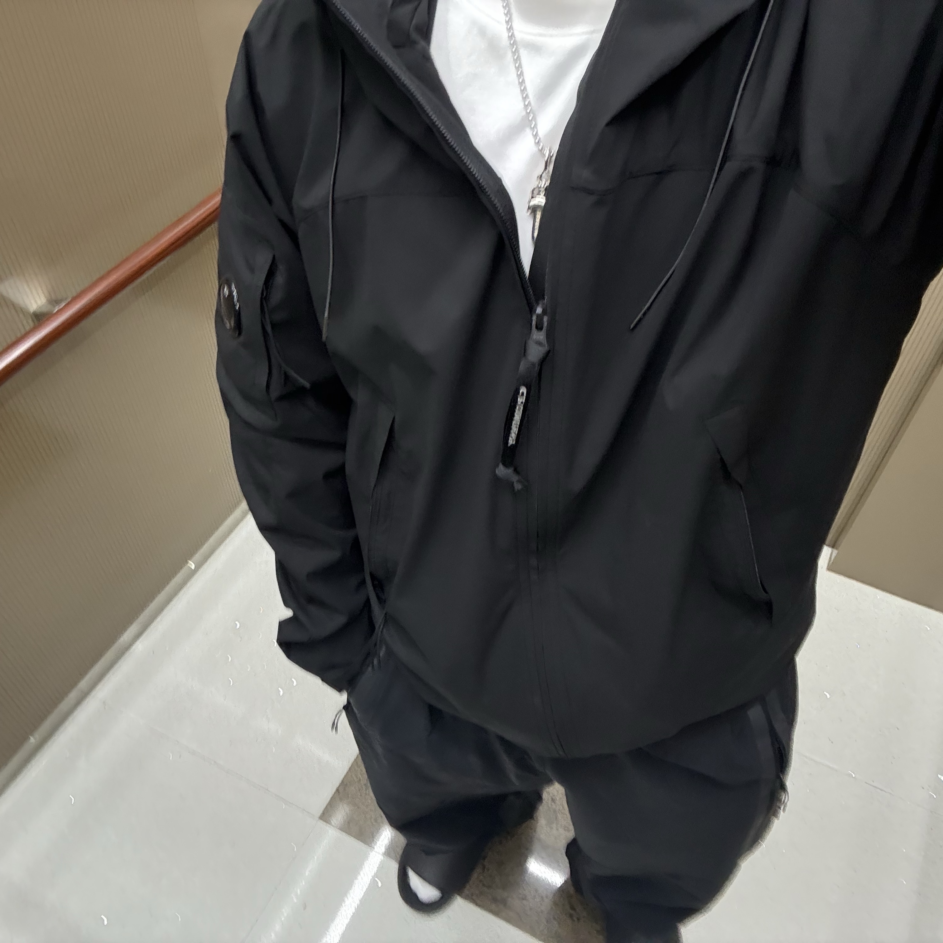 C.P. Company Pro-Tek Hooded Lens Jacket Black - 26SS, Nike Tech Woven Open Hem Pants Black - Asia 착용 스타일