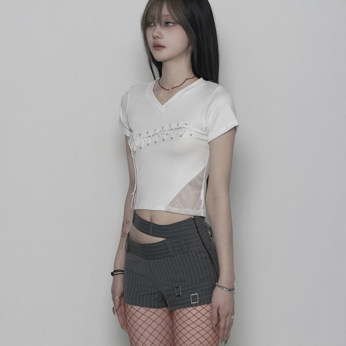 쇠아 스포티 절개 코르셋 탑 화이트(SØAR Flatlock Sporty Corset Top White) - 4