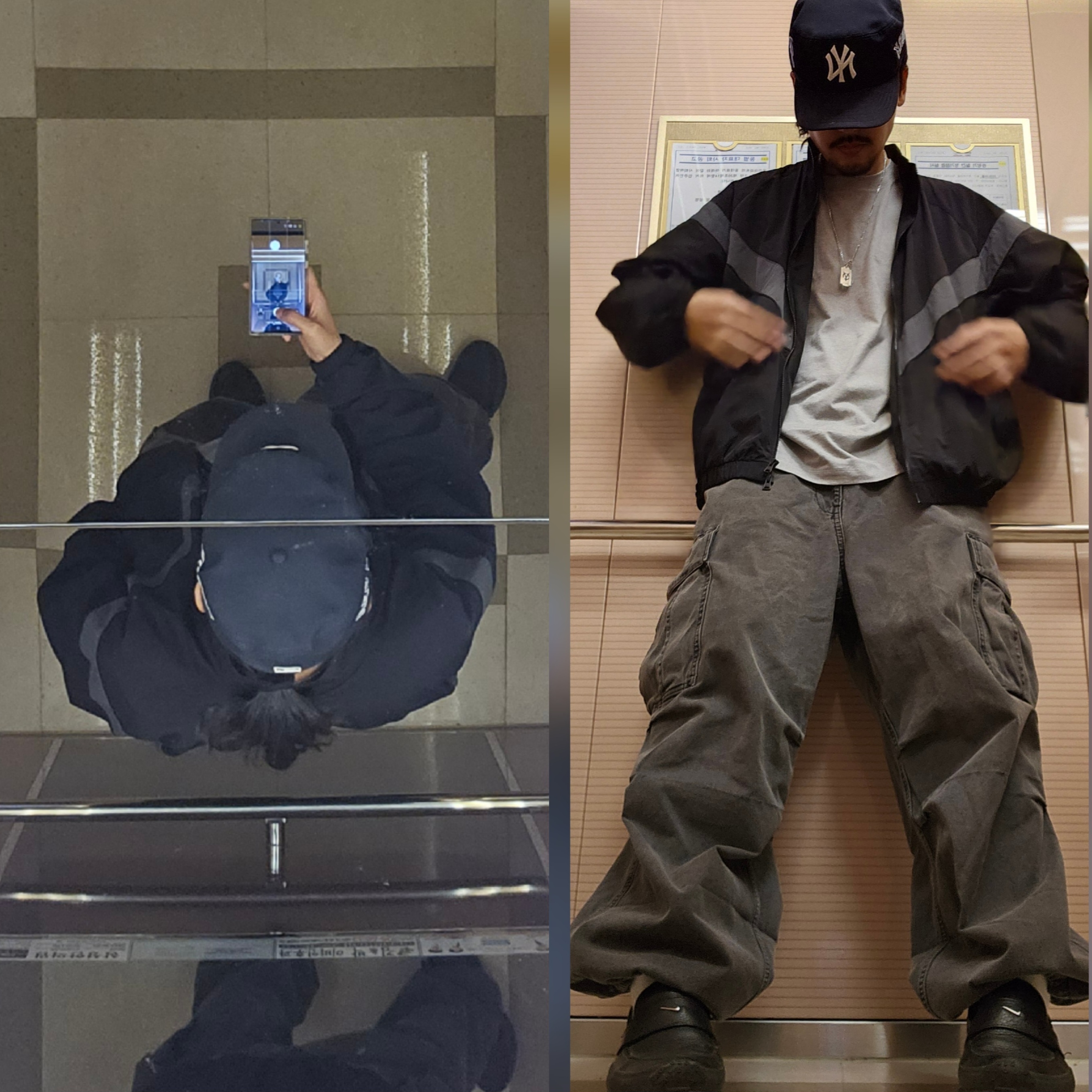 (W) Nike x SWDC Air Max Phenomena Black Metallic Silver, New Era MLB New York Yankees Pillbox Series Ball Cap Navy 착용 스타일