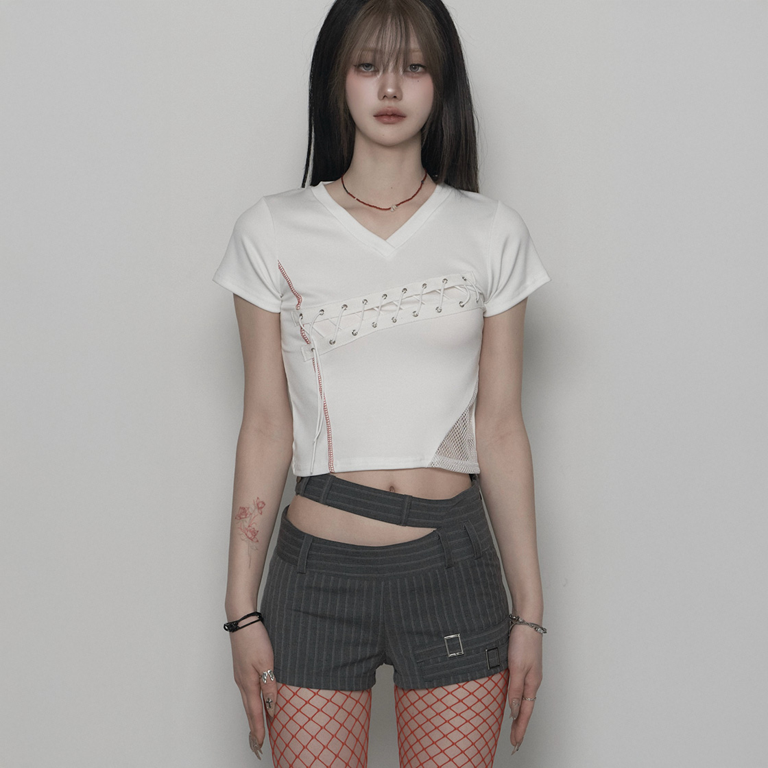 쇠아 스포티 절개 코르셋 탑 화이트(SØAR Flatlock Sporty Corset Top White) - 3