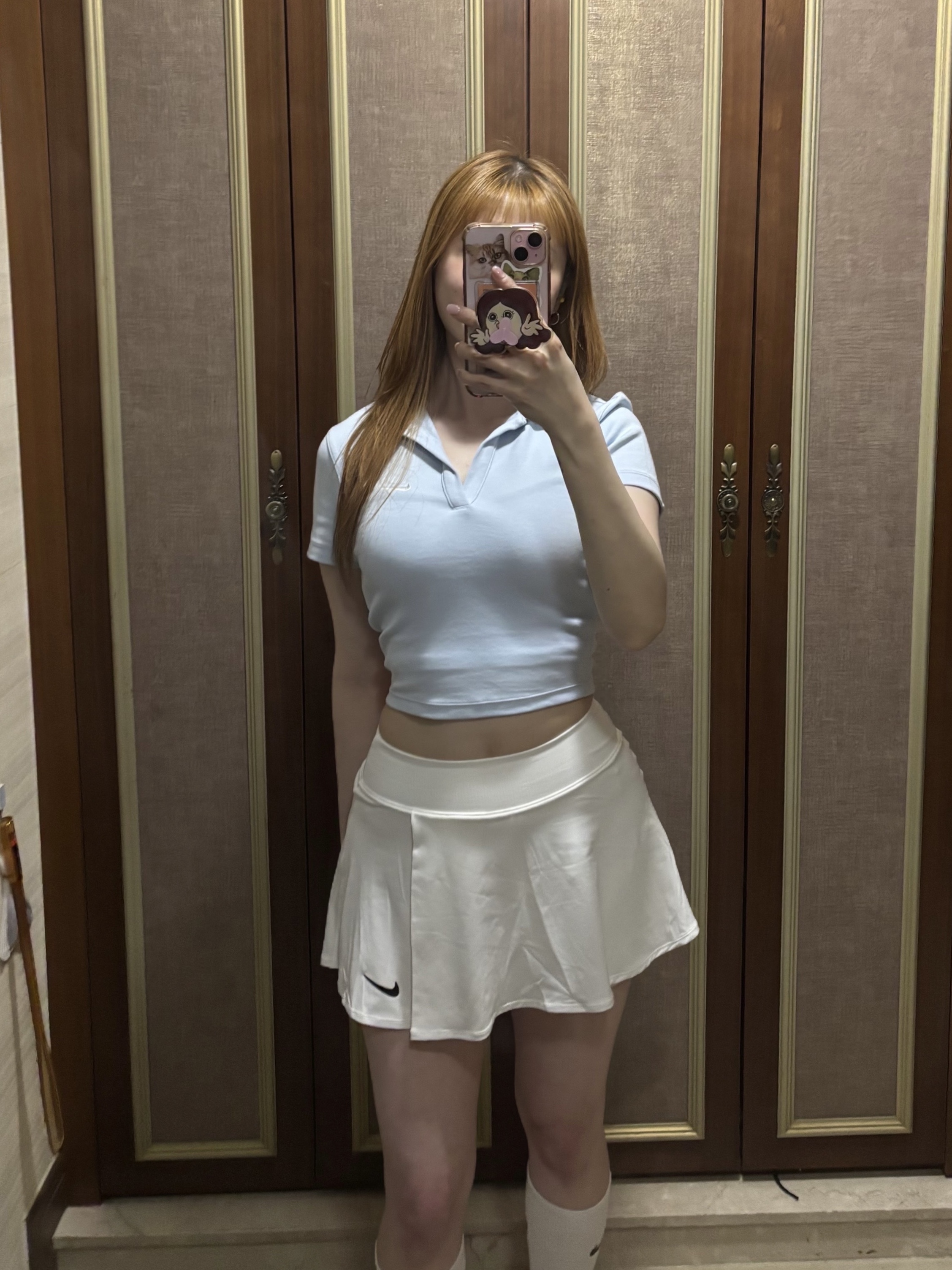 Nike Court Dri-Fit Victory Tennis Skirt White - Asia, (W) Nike NSW Essential Short Sleeve Polo Top Sail Black - Asia 착용 스타일 - 7