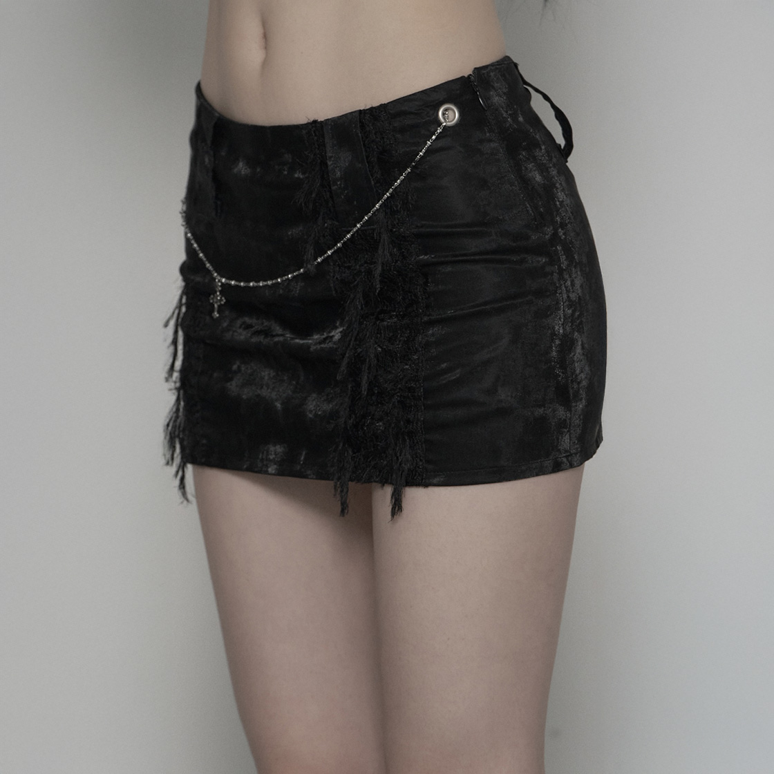 쇠아 레이스 레더 체인 숏 스커트 블랙(SØAR Lace Leather Chain Short Skirt Black) - 4