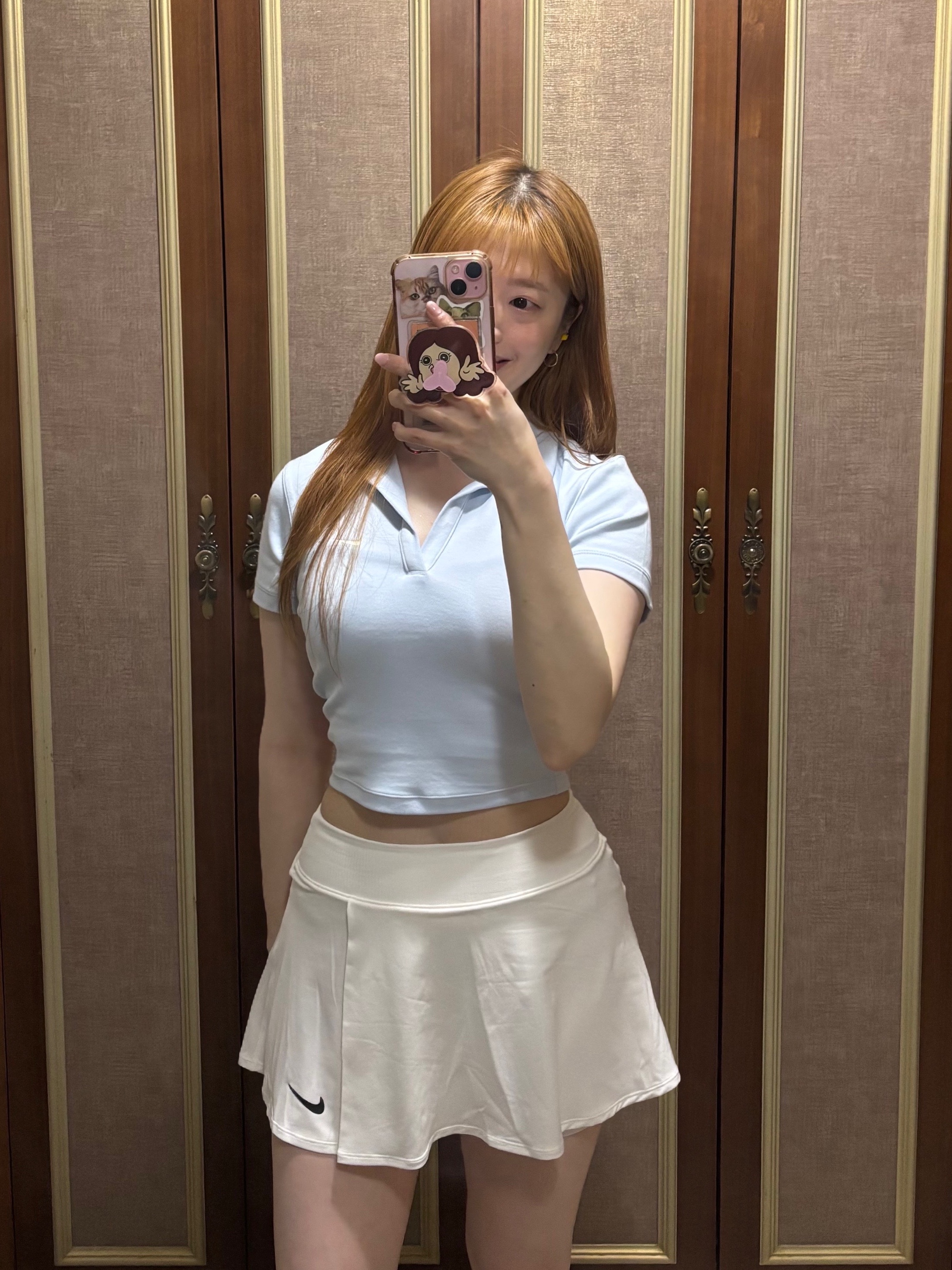 Nike Court Dri-Fit Victory Tennis Skirt White - Asia, (W) Nike NSW Essential Short Sleeve Polo Top Sail Black - Asia 착용 스타일 - 2