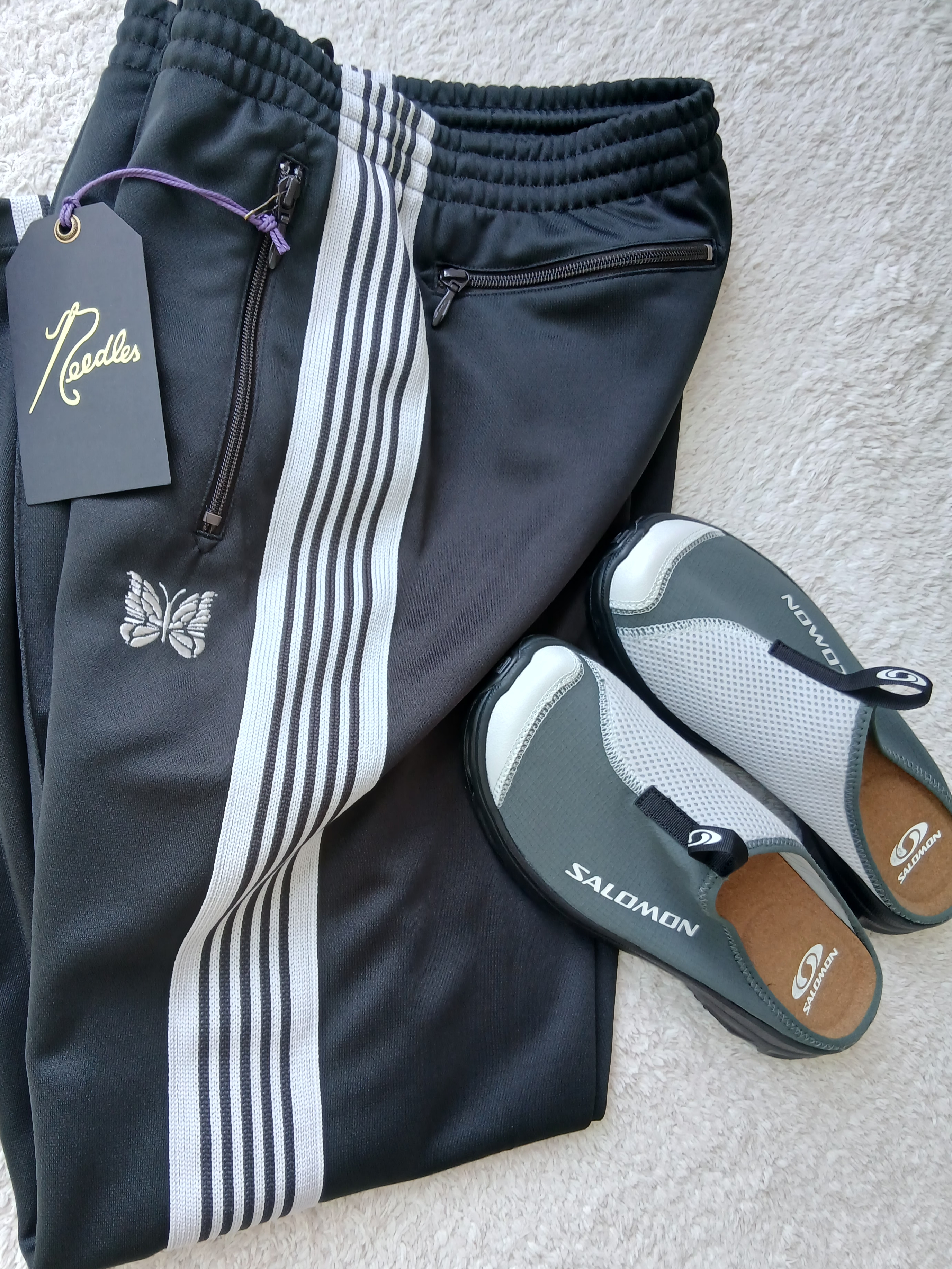 Salomon RX Slide 3.0 Urban Chic Lunar Rock, Needles Track Pant Poly Smooth Charcoal 착용 스타일 - 2