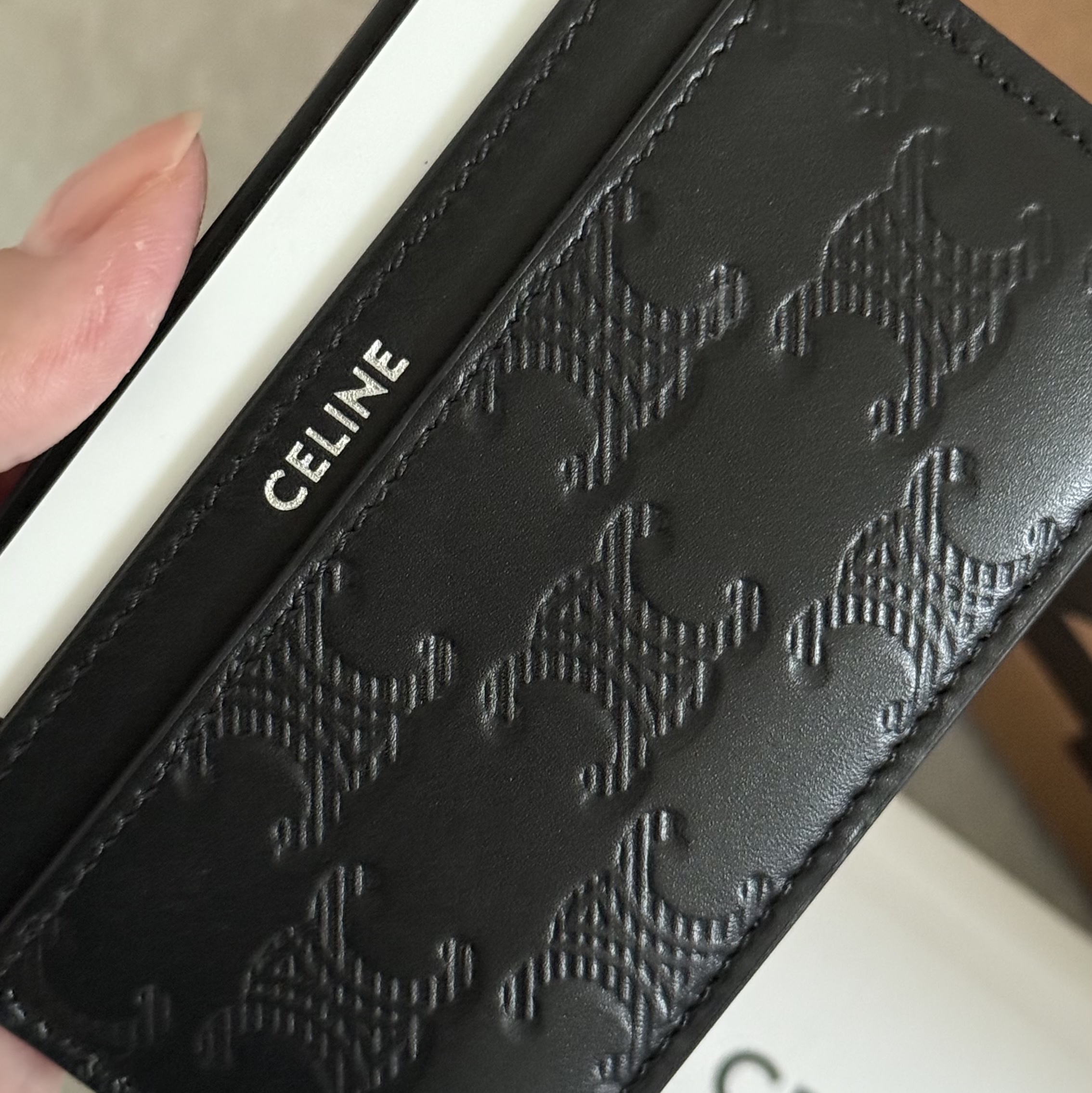 Celine Medium Card Holder in Calfskin with Triomphe Embossed Black 착용 스타일