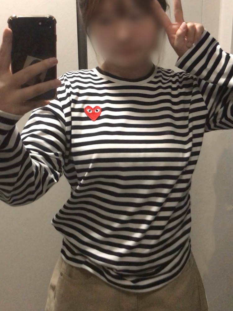 Play Comme des Garcons Striped LS T-Shirt Black White 착용 스타일