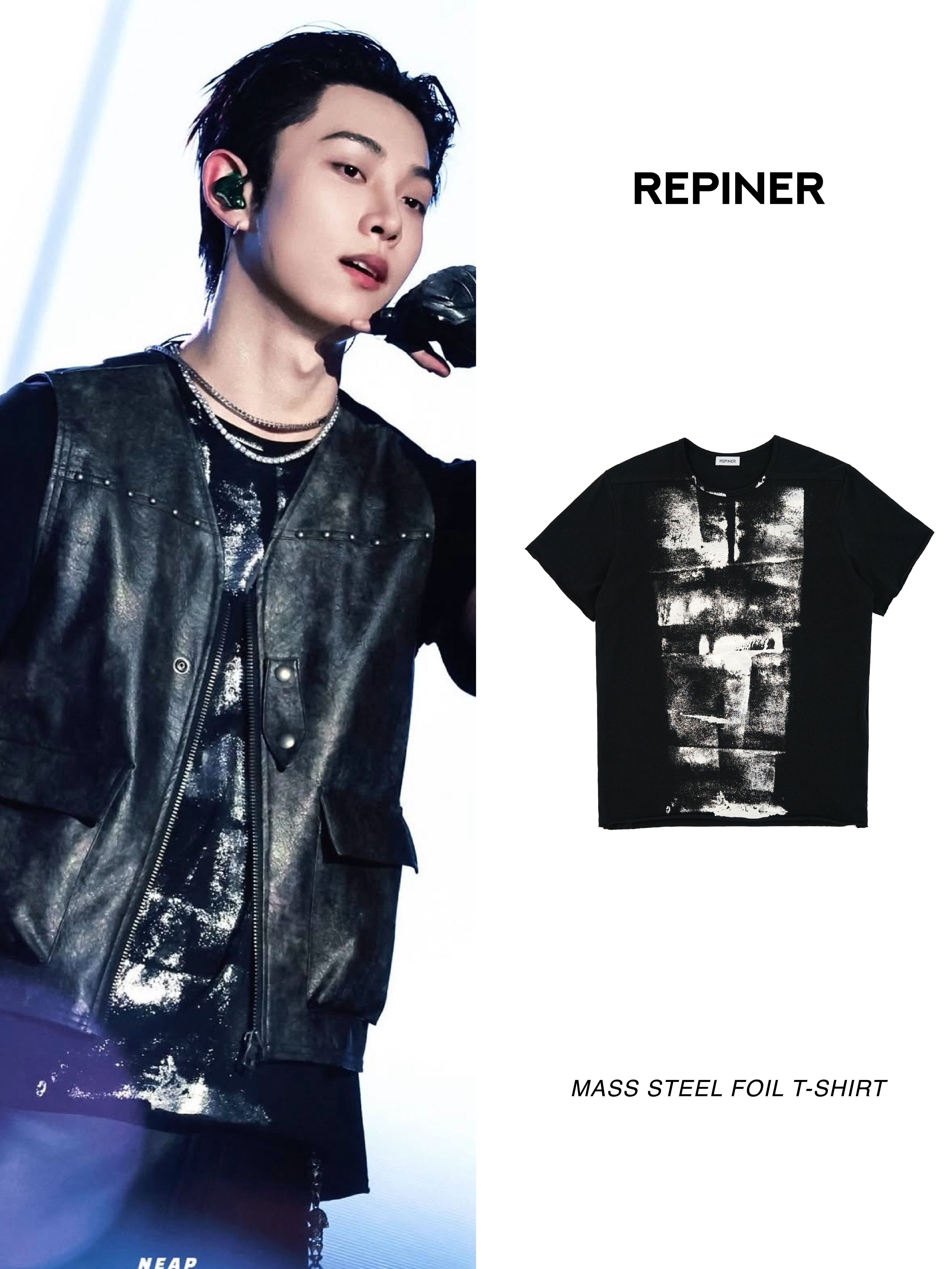 REPINER Mass Steel Foil T-Shirt Black 착용 스타일 - 2