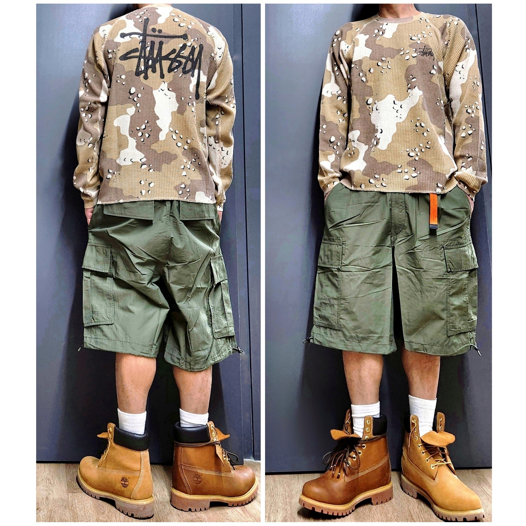 Timberland x Hatchingroom 6 Inch Boots Oil-Burnished - Wide, Stussy Raglan Thermal LS Crew Desert Camo 착용 스타일 - 3
