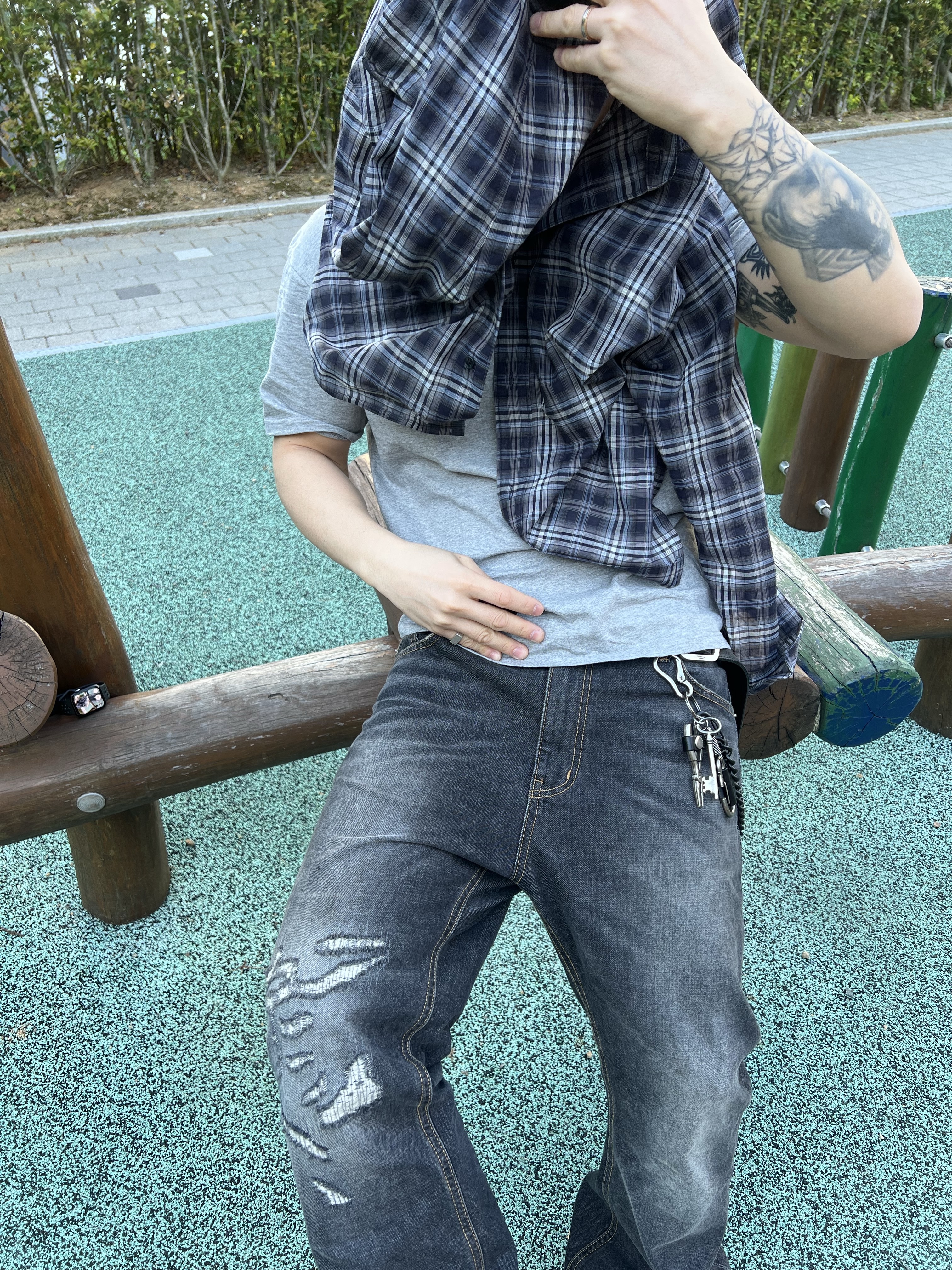Nonnod Wire Sheer Shirt Navy, Undermycar MU.128 Original Logo Cracked Leather Belt Silver / Black 착용 스타일 - 2