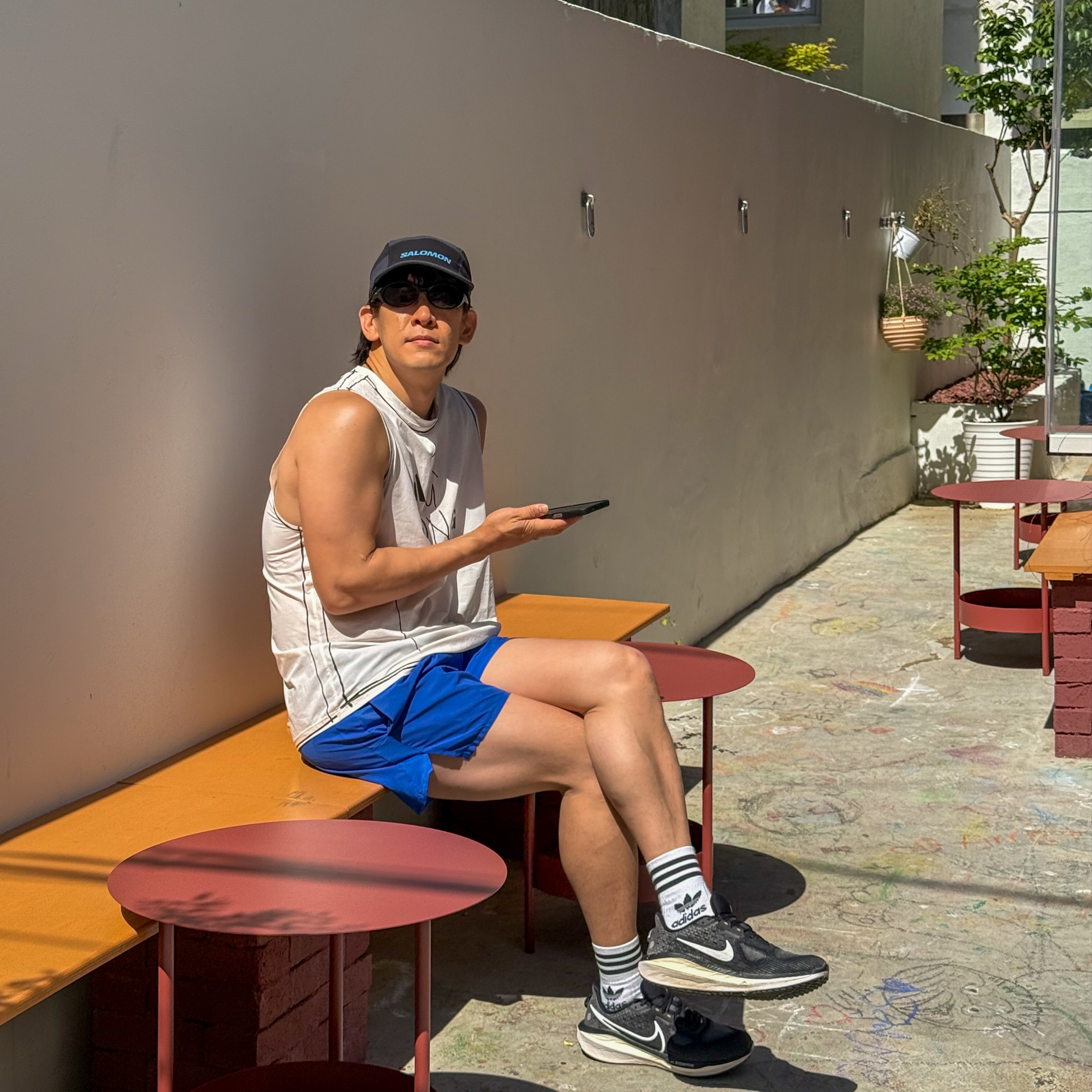 Adidas x Song for the Mute Adi365 Running Tank Chalk White - KR Sizing, Nike Dri-Fit Stride 5 Inch Brief Lined Running Shorts Game Royal - Asia 착용 스타일 - 2