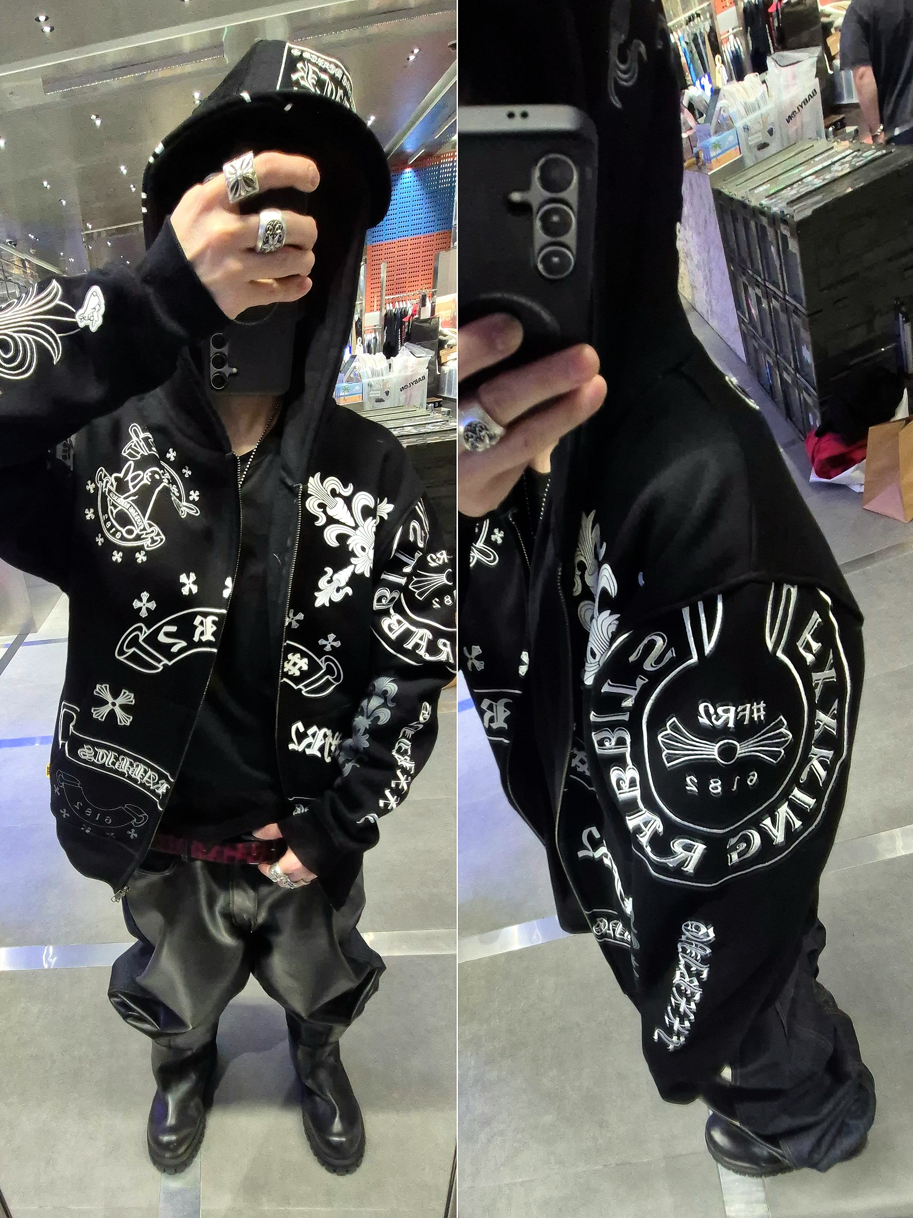 Chrome Hearts Fuck Hollywood Trucker Hat Black, Undermycar Calf Hair Module Belt Strap Red Leopard 착용 스타일 - 2