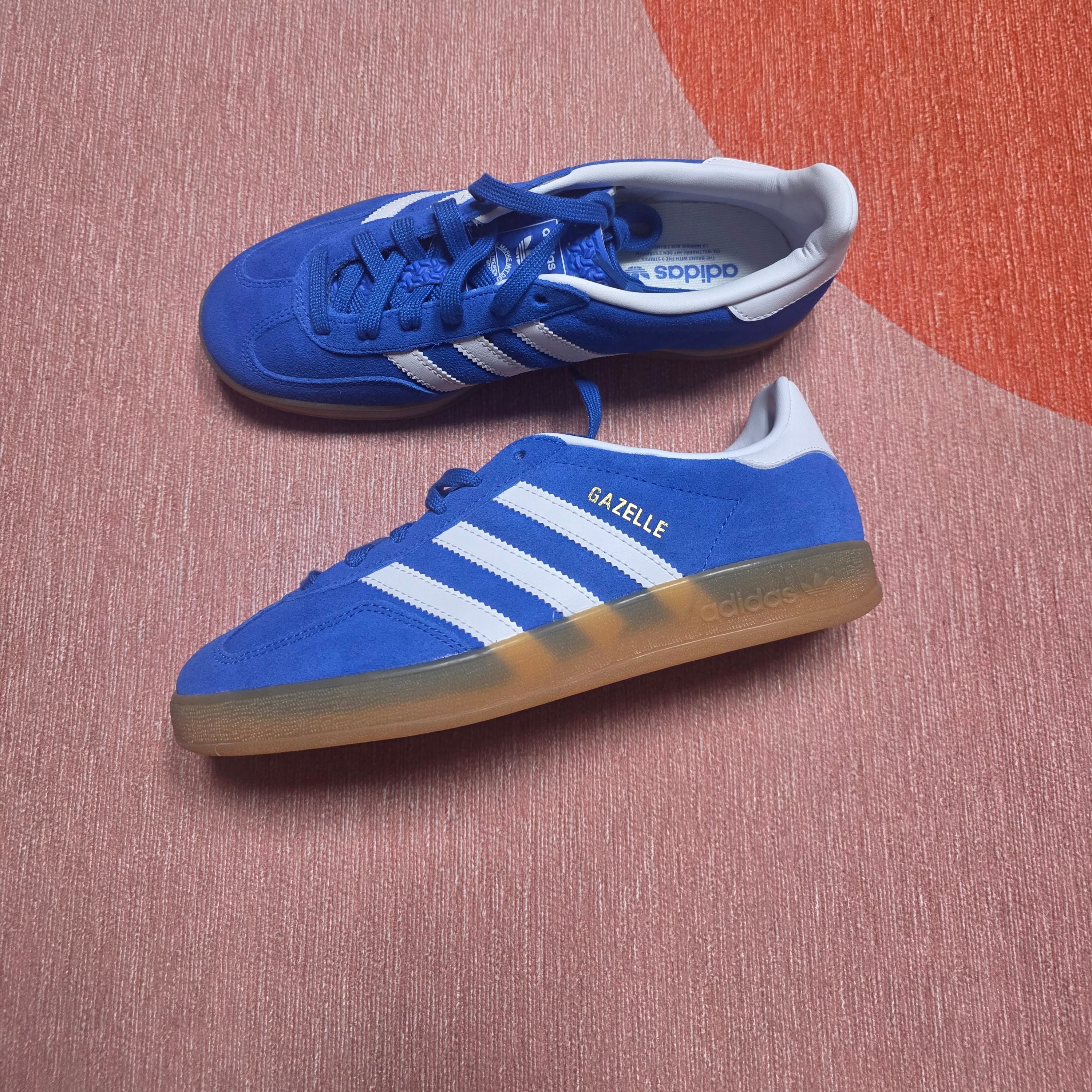 Adidas Gazelle Indoor Blue Bird Cloud White, (W) Adidas Sambae Cloud White Collegiate Green 착용 스타일 - 1
