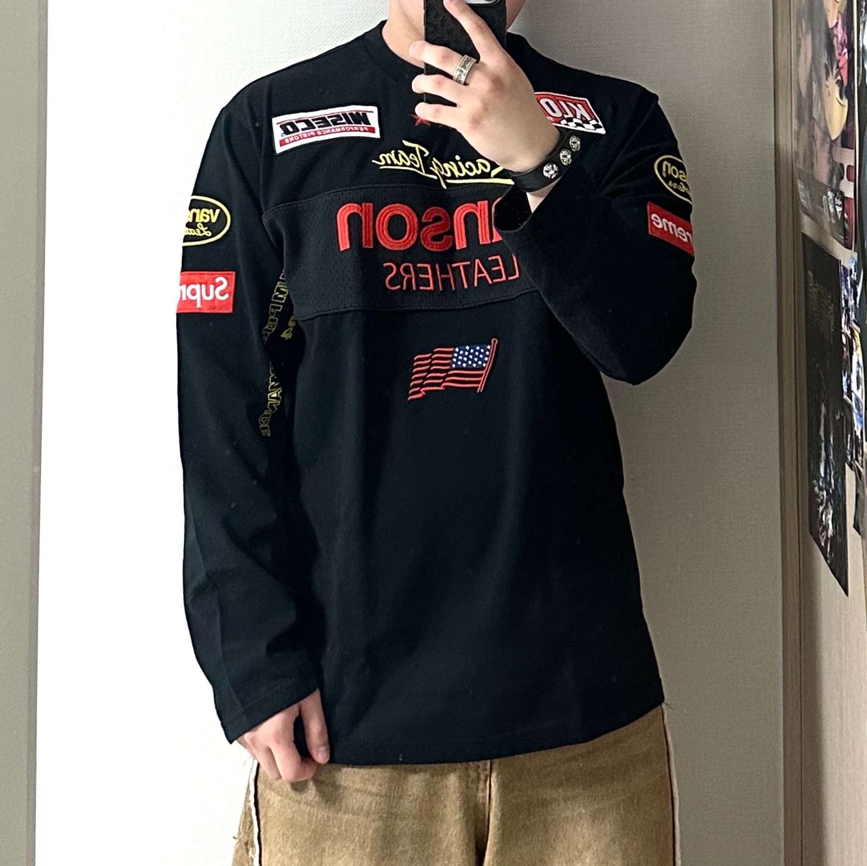 Supreme x Vanson Leathers L/S Top Black - 26SS 착용 스타일 - 1