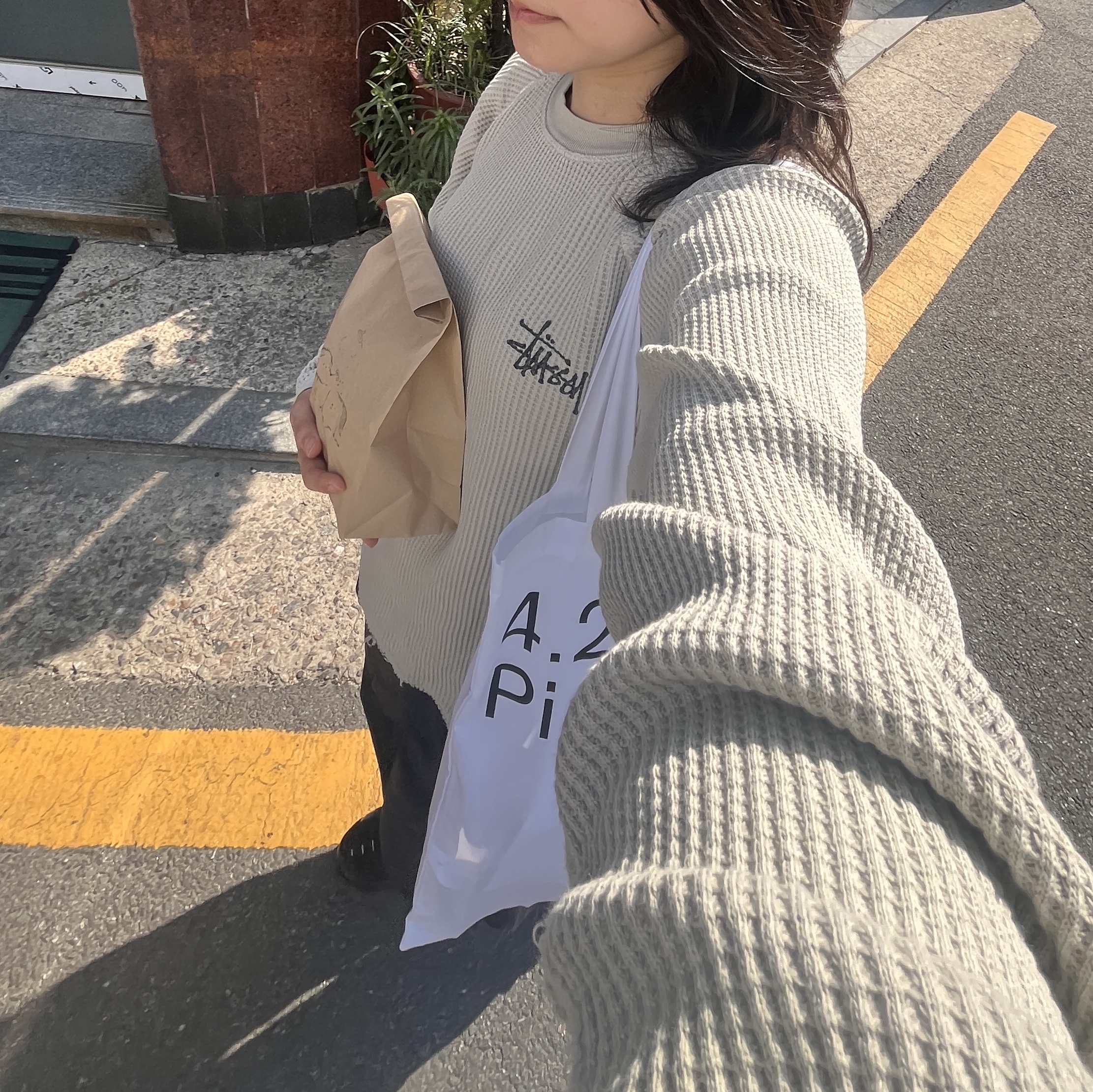 Stussy Raglan Thermal LS Crew Bone 착용 스타일