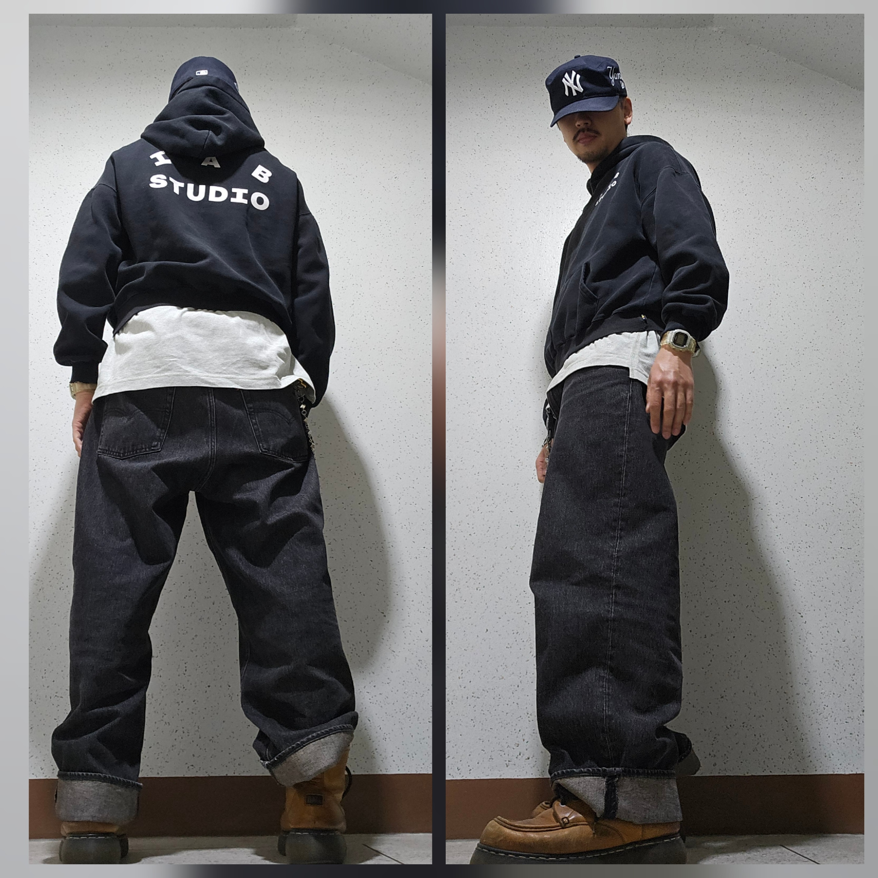 New Era MLB New York Yankees Pillbox Series Ball Cap Navy, IAB Studio Hoodie Black 착용 스타일 - 2