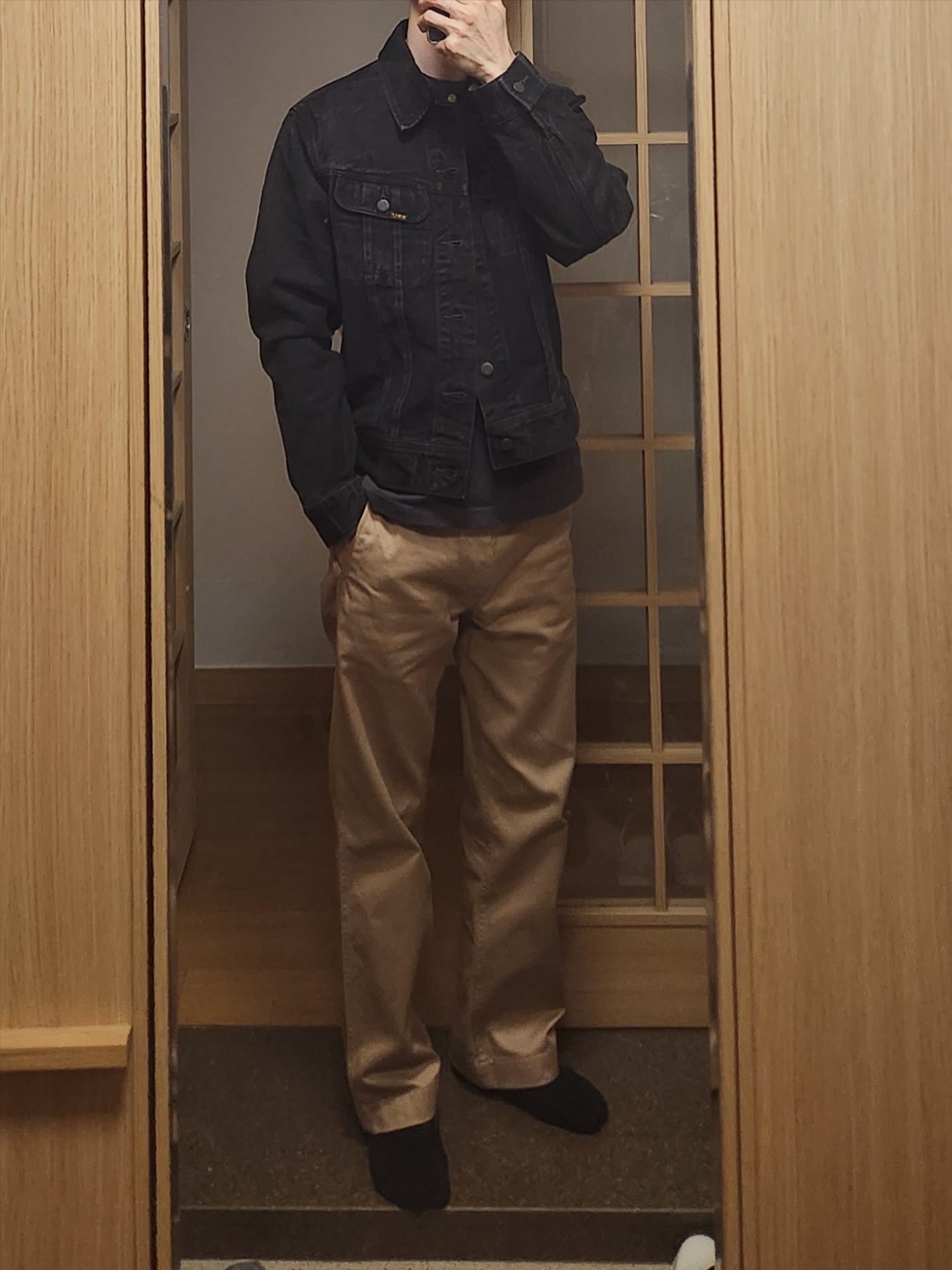 Double RL Denim Trucker Jacket Black 착용 스타일