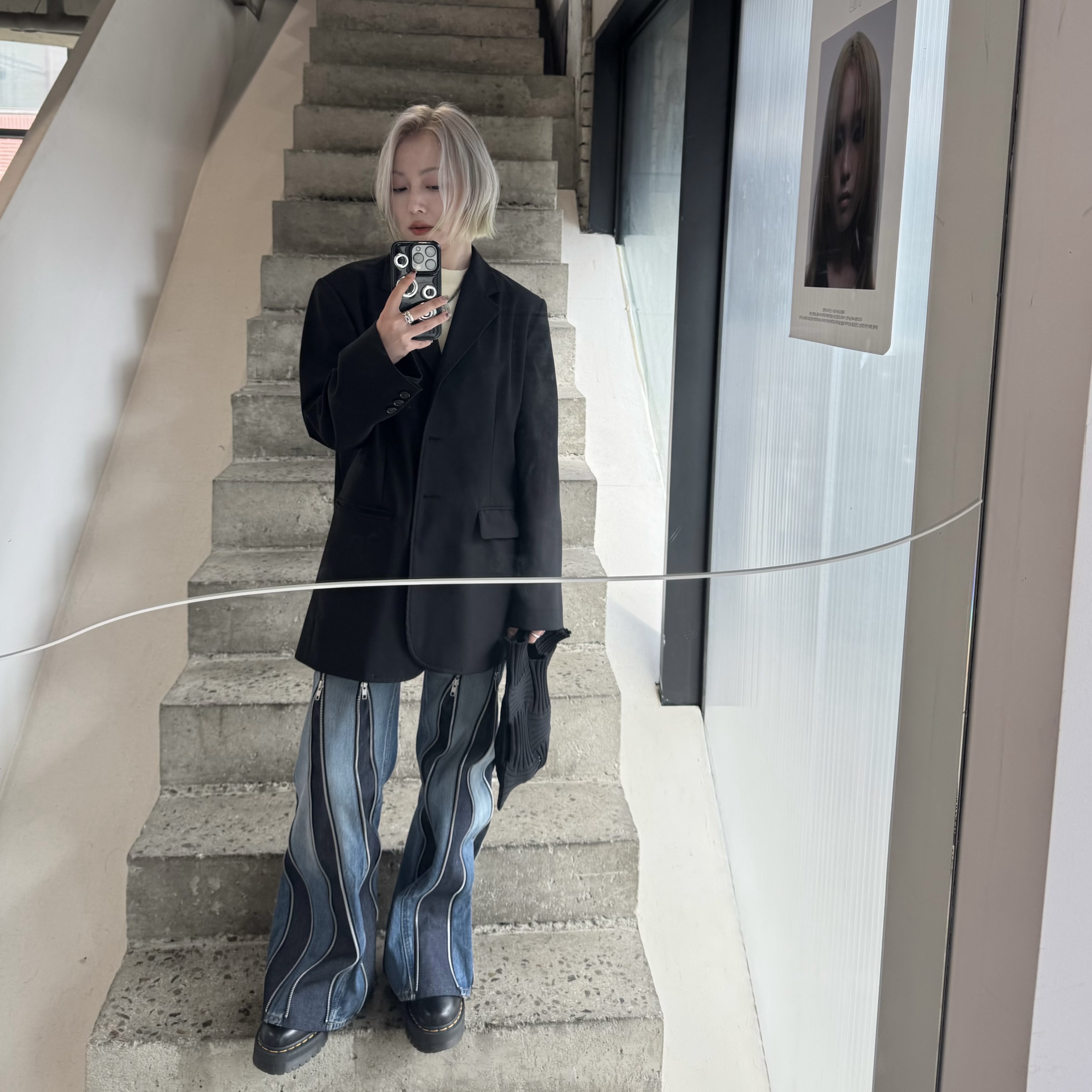 Junya Watanabe Distressed Denim Pants Indigo 착용 스타일
