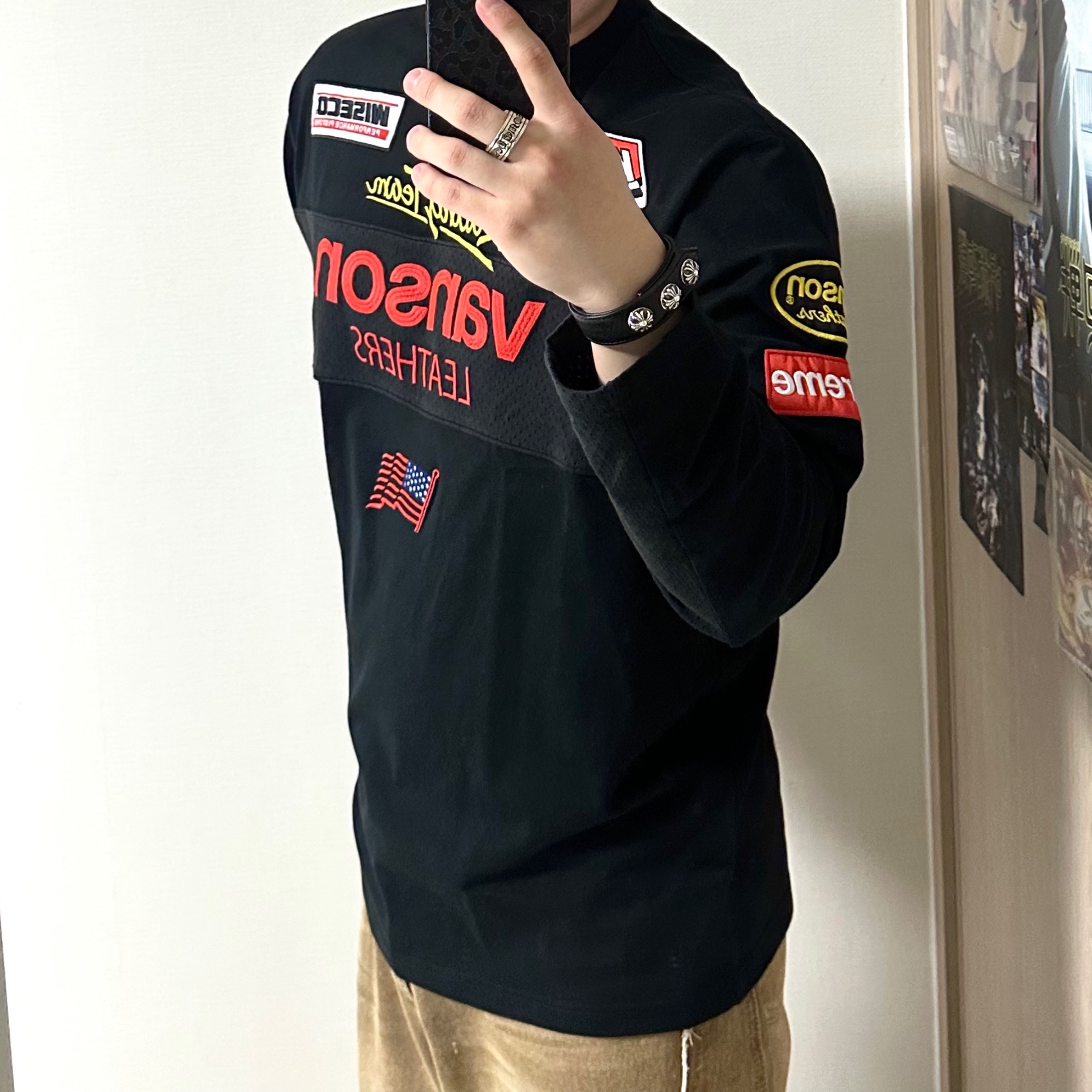 Supreme x Vanson Leathers L/S Top Black - 26SS 착용 스타일 - 2