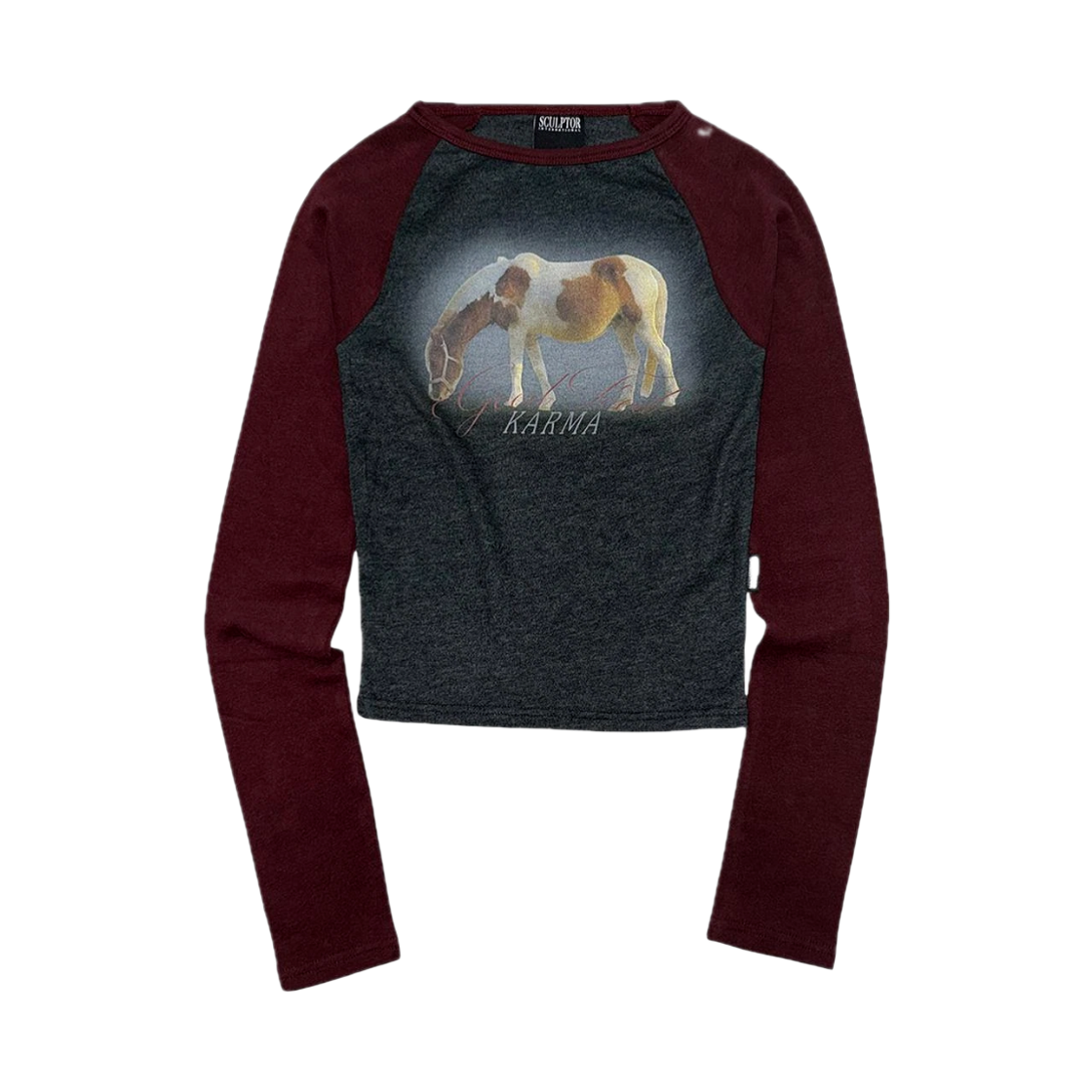 SC25A209CH Sculptor Good Karma Raglan Tee Charcoal/Burgundy