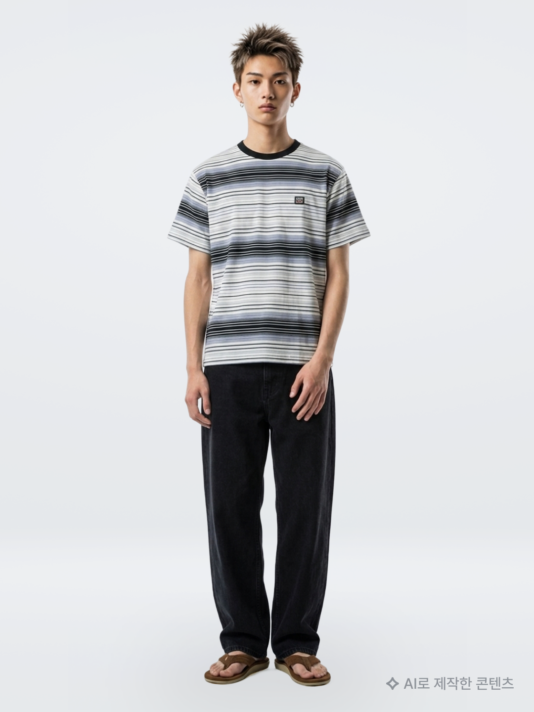 AMOU Molly Ringer T-Shirts Brown, Kapital Chino High-Waisted Baggy Pants Beige 착용 스타일 - 8