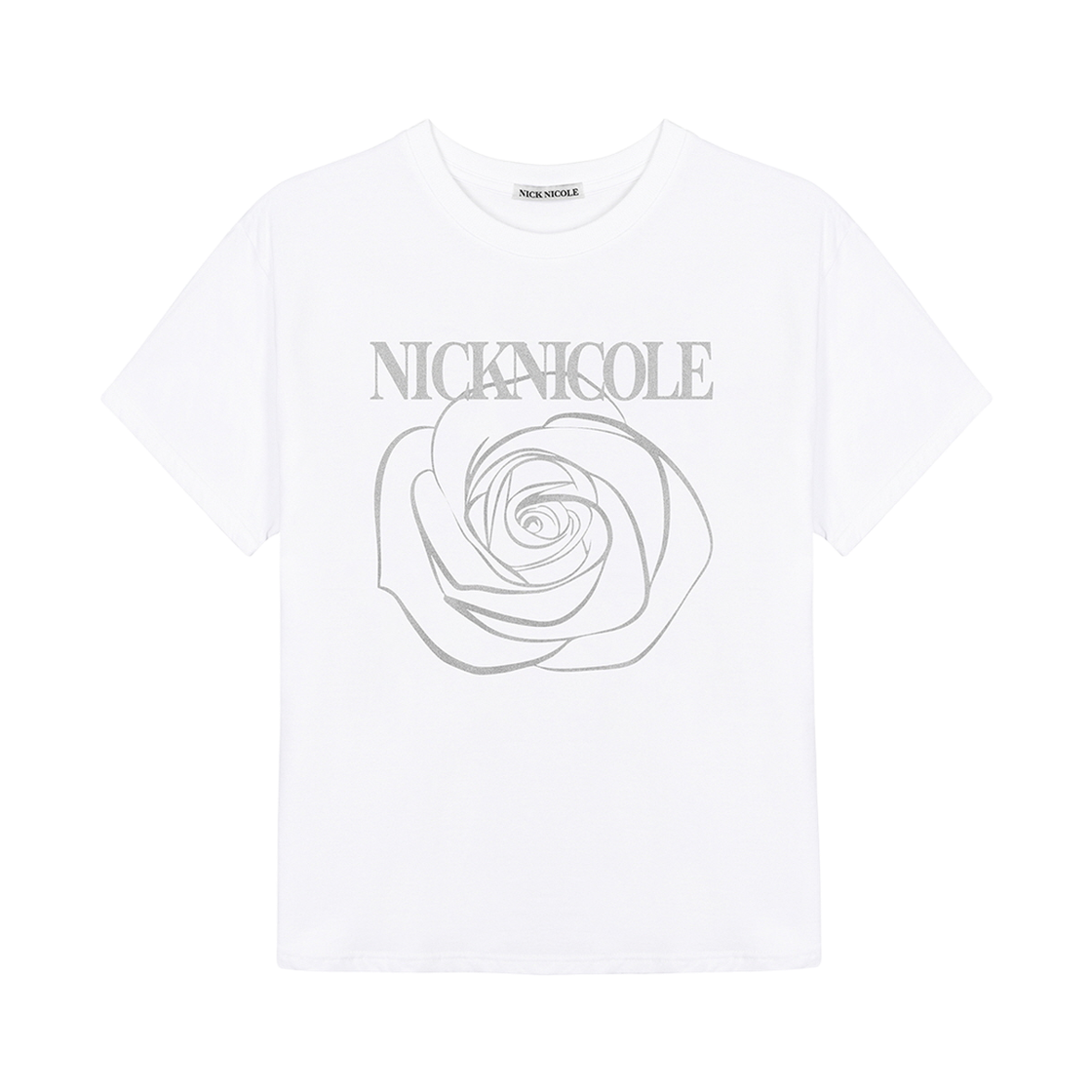 N_SS NICK&NICOLE Big Rose Sleeve Top White Silver