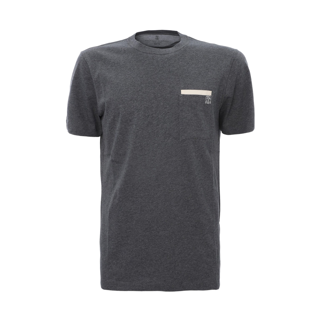 M0T611377G-CU412 Brunello Cucinelli Round Short Sleeve T-Shirt with Pocket Grey